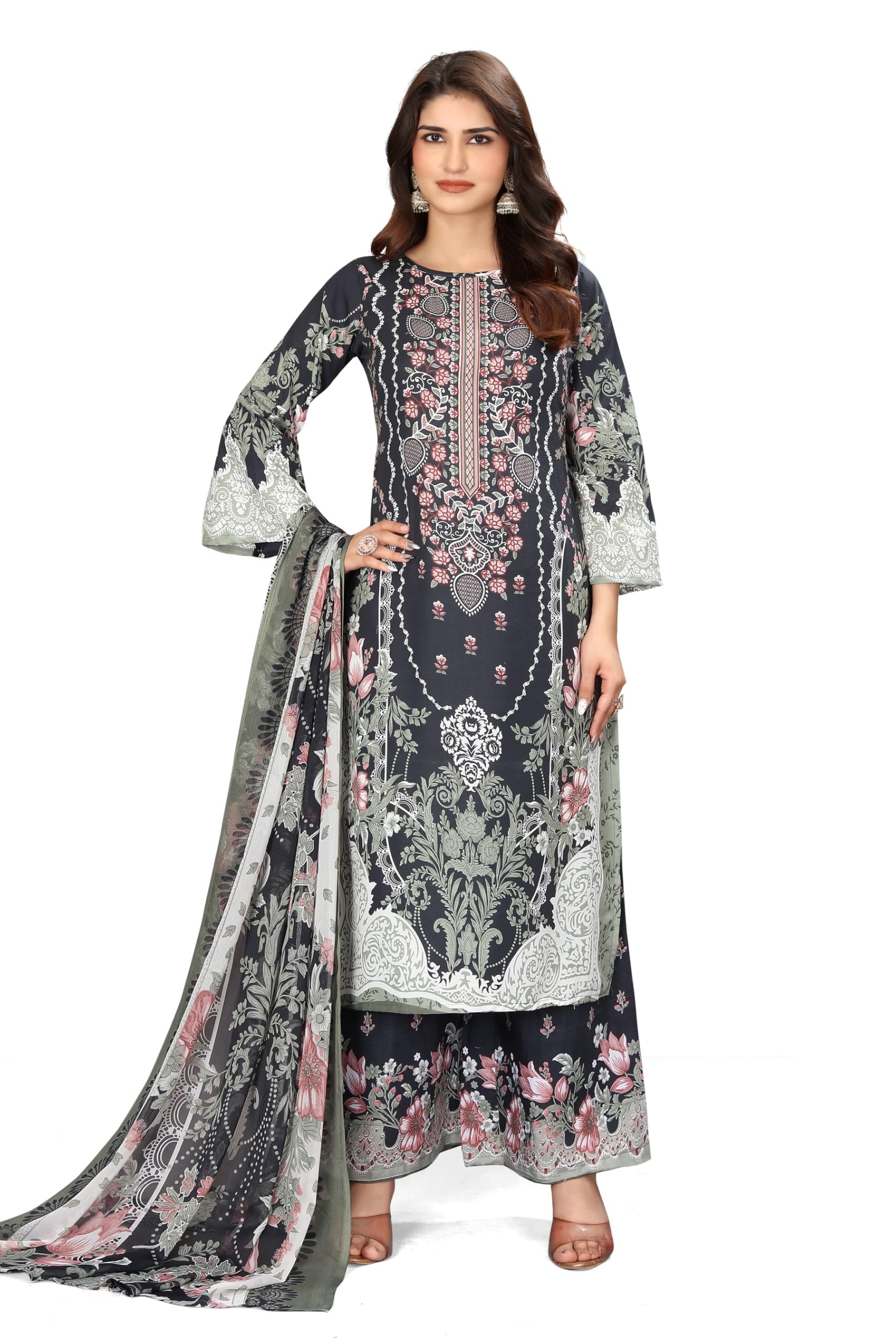 Unstitched Multicolor Crepe Printed Salwar Suit Material-image-41
