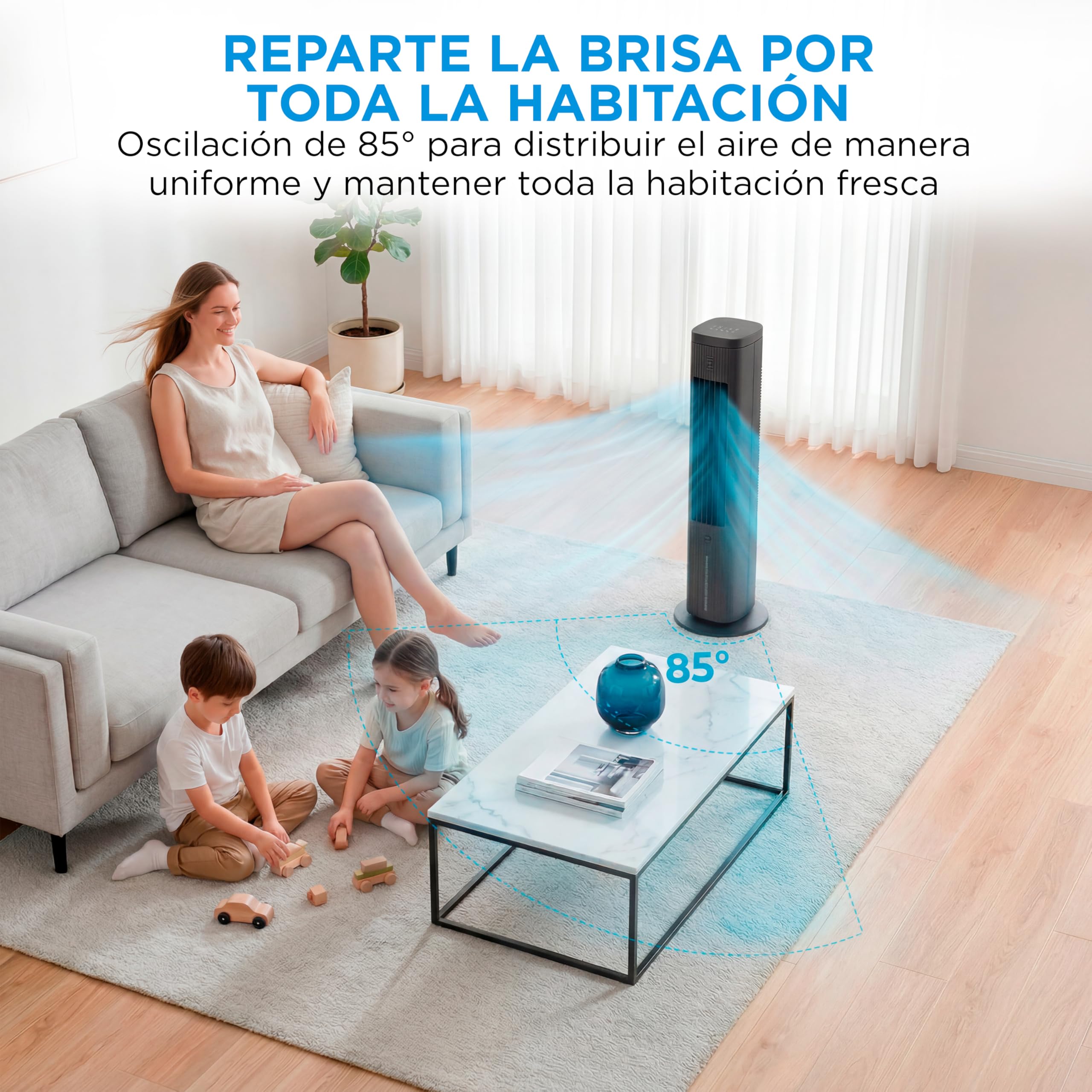 MIDEA Climatizador Evaporativo 3 en 1 con Mando a Distancia - Ventilador de Agua, Enfriador de Aire, Humidificador de 3 Velocidades, Oscilación 85º - Climatizador Frio Silencioso con Tanque de Agua 5L