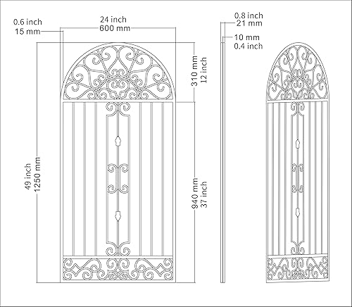 Miniatura 5 de Espejo de exterior para decoración de pared de jardín, espejo de metal arqueado de 49 x 24 pulgadas, diseño retro de ventana para entrada, sala de