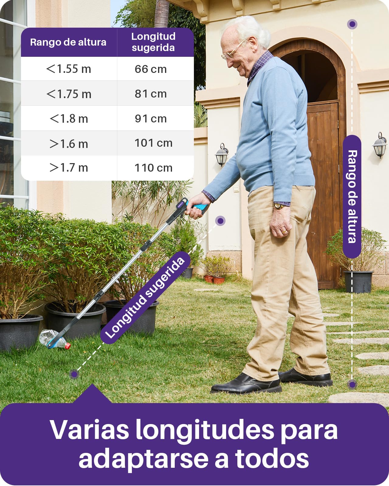 Kekoy Pinzas Largas para Alcanzar Objetos para Mayores Aluminio, Pinza Recogedor Plegable/Girable, Brazo de Agarre Extra Largo, Ayuda de Agarre con Puntas Magnéticas (110cm 1 Paquete Azul hielo)
