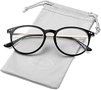 Vista 26 de Kursan Lentes falsos de lente transparente sin receta para mujeres y hombres, lentes de marco de plástico redondo retro A1 Negro Brillante