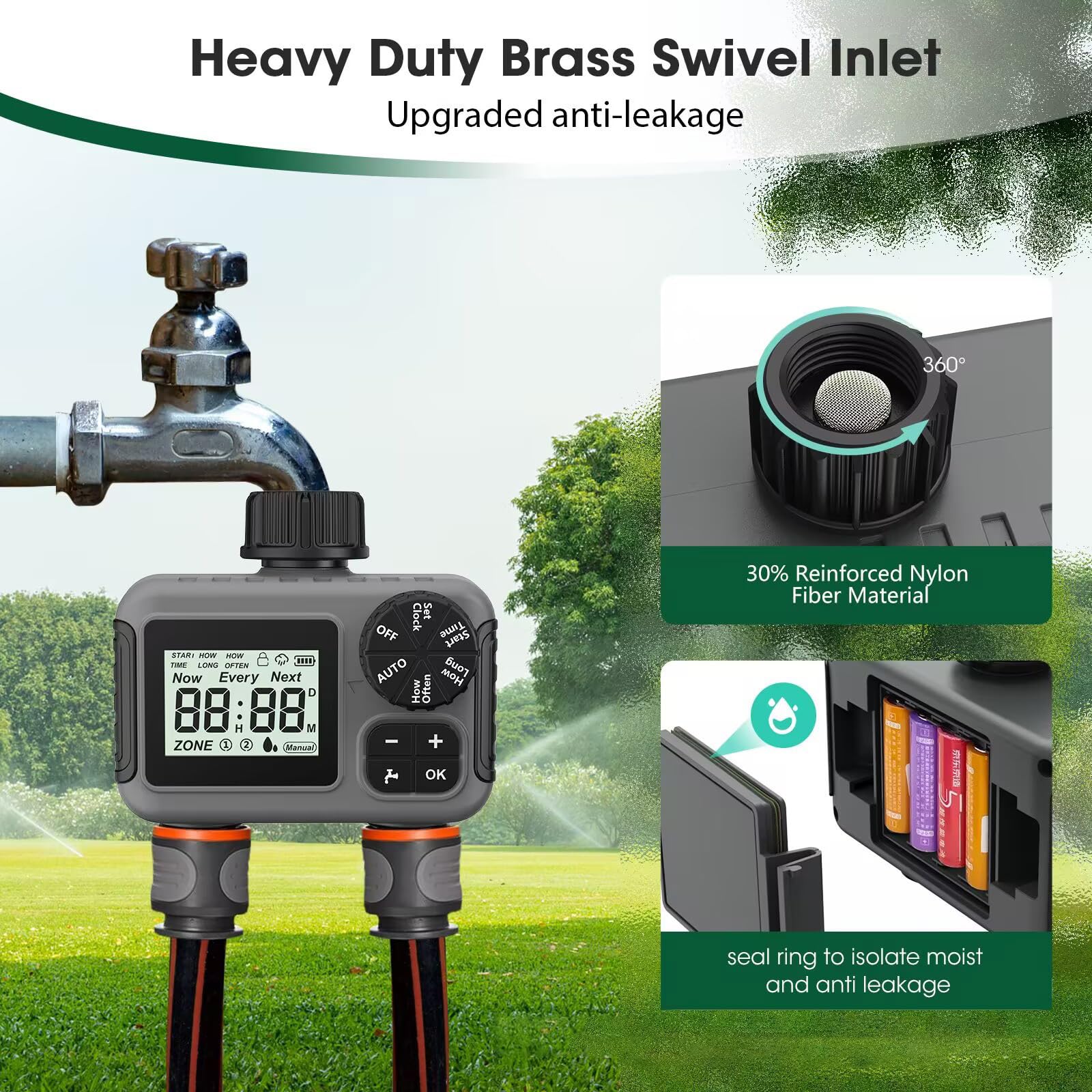 Timer automatico per irrigazione a 2 zone per individui impegnati e appassionati di giardino domestico efficiente conservazione dell'acqua