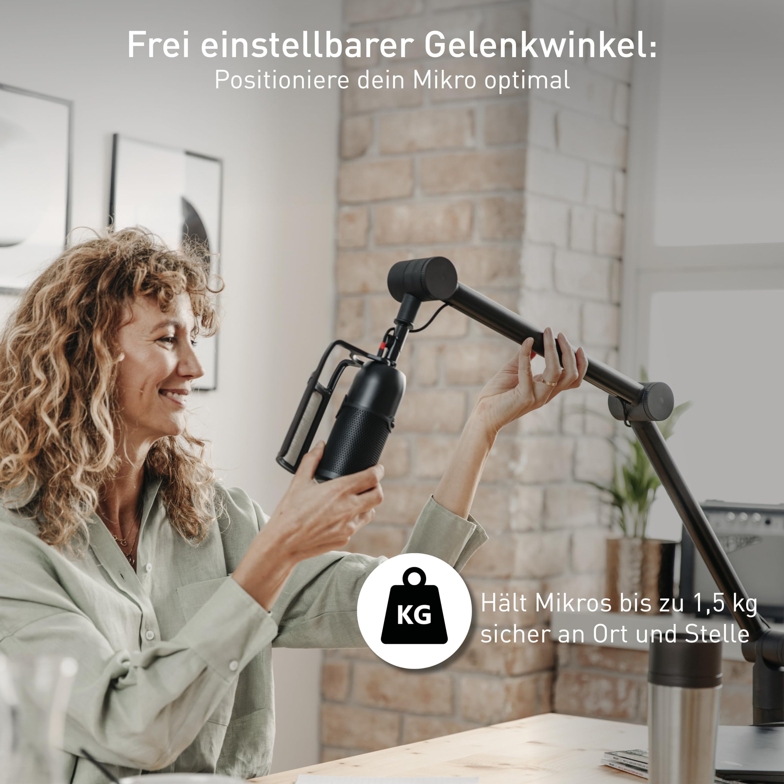 CHERRY MA 3.0 Uni, universeller Mikrofonarm, mit Tischklemme (bis 60 mm), 3/8 Zoll Gewinde (3/8 auf 5/8 Zoll Gewinde-Adapter inkl.), Stabiler Gelenkarm, Schwarz