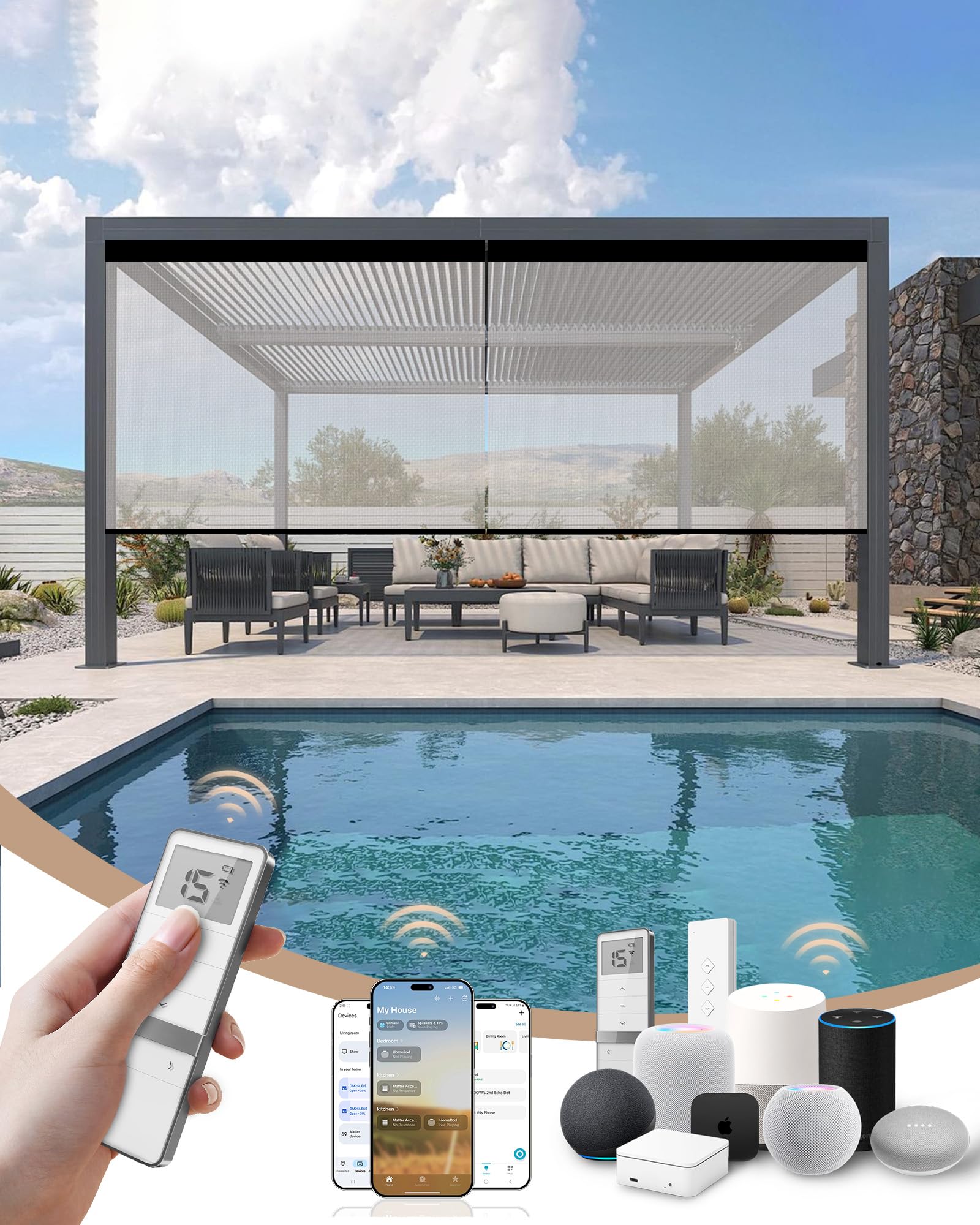 Kincmo Motorized Outdoor Shades, Outdoor Motorized Blinds for Patio Porch