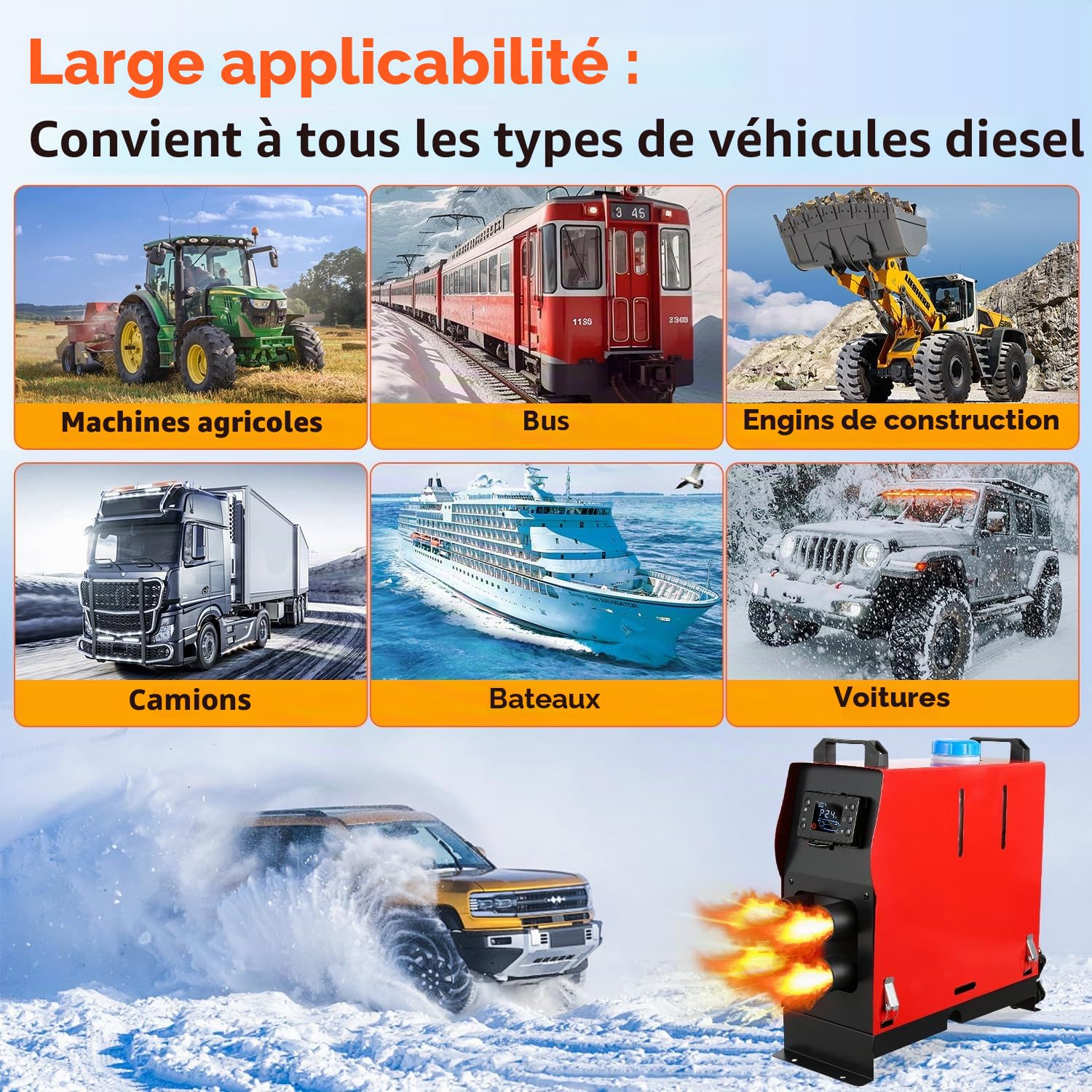 Daromigo Chauffage diesel tout-en-un 8 kW 12 V avec télécommande et écran LCD, chauffage rapide, faible bruit, pour camion, camionnette, camping-car