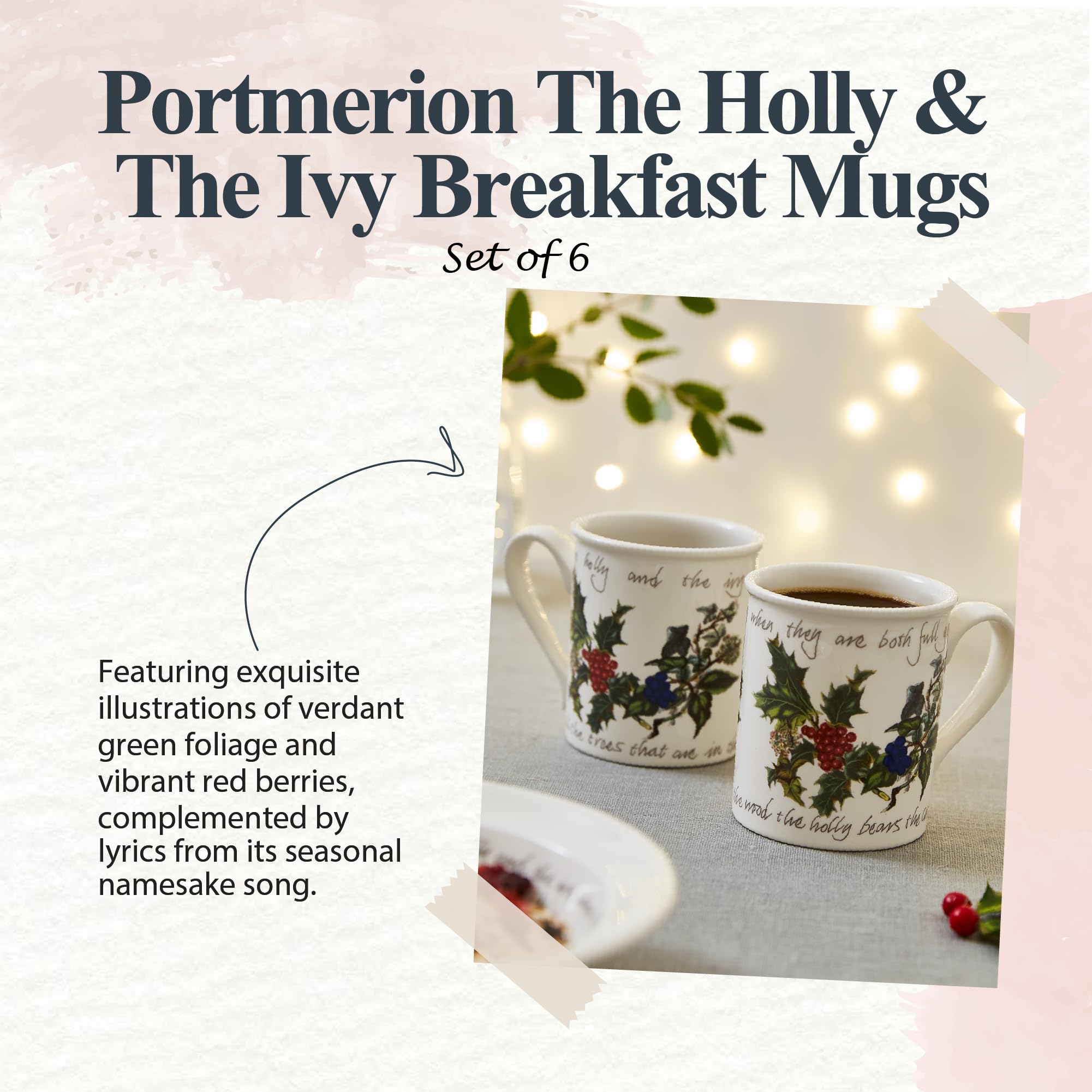 Amazon.com | Portmeirion Holly and Ivy Breakfast Mug, Set of 6