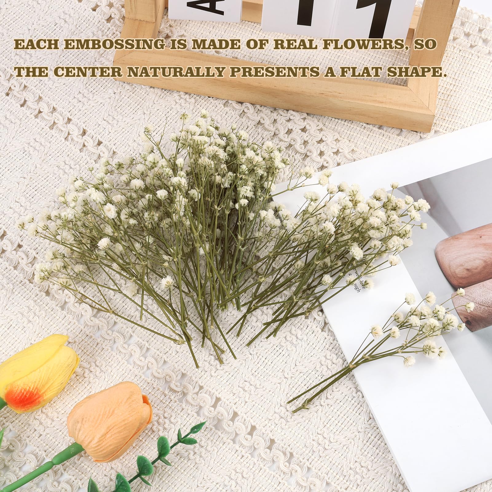 50PCS de Flores Secas Prensadas de Gypsophila Blanca Natural, Flores secas Naturales, Mini Aliento de Bebé pour Decoración de Joyería, Manualidades, Resina, Tarjetas de Bodas, Elegancia Duradera