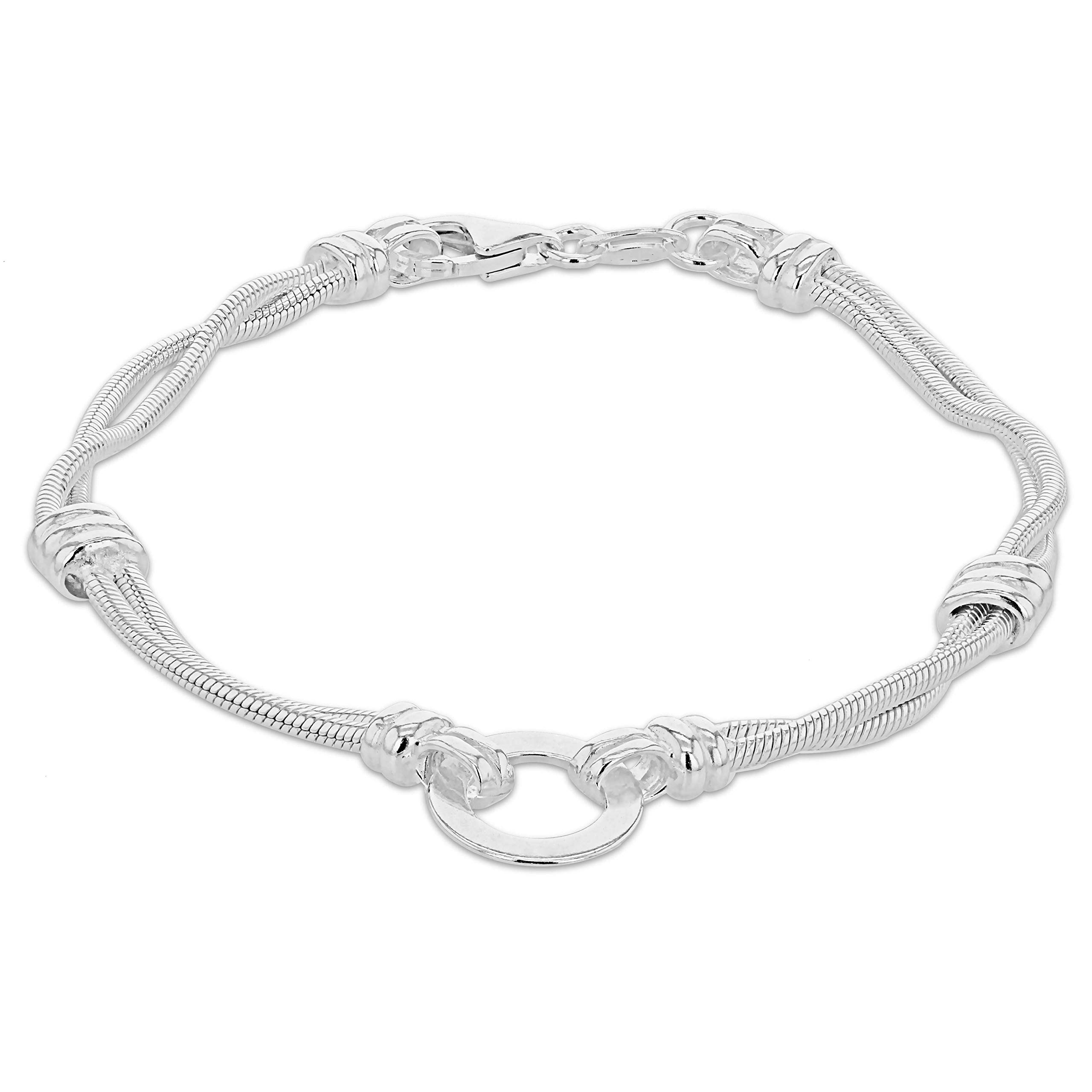 Tuscany Silver Bracciale da Donna in Argento Sterling con Disco e Catena a Serpente Doppio Regolabile - 19cm/7,5"