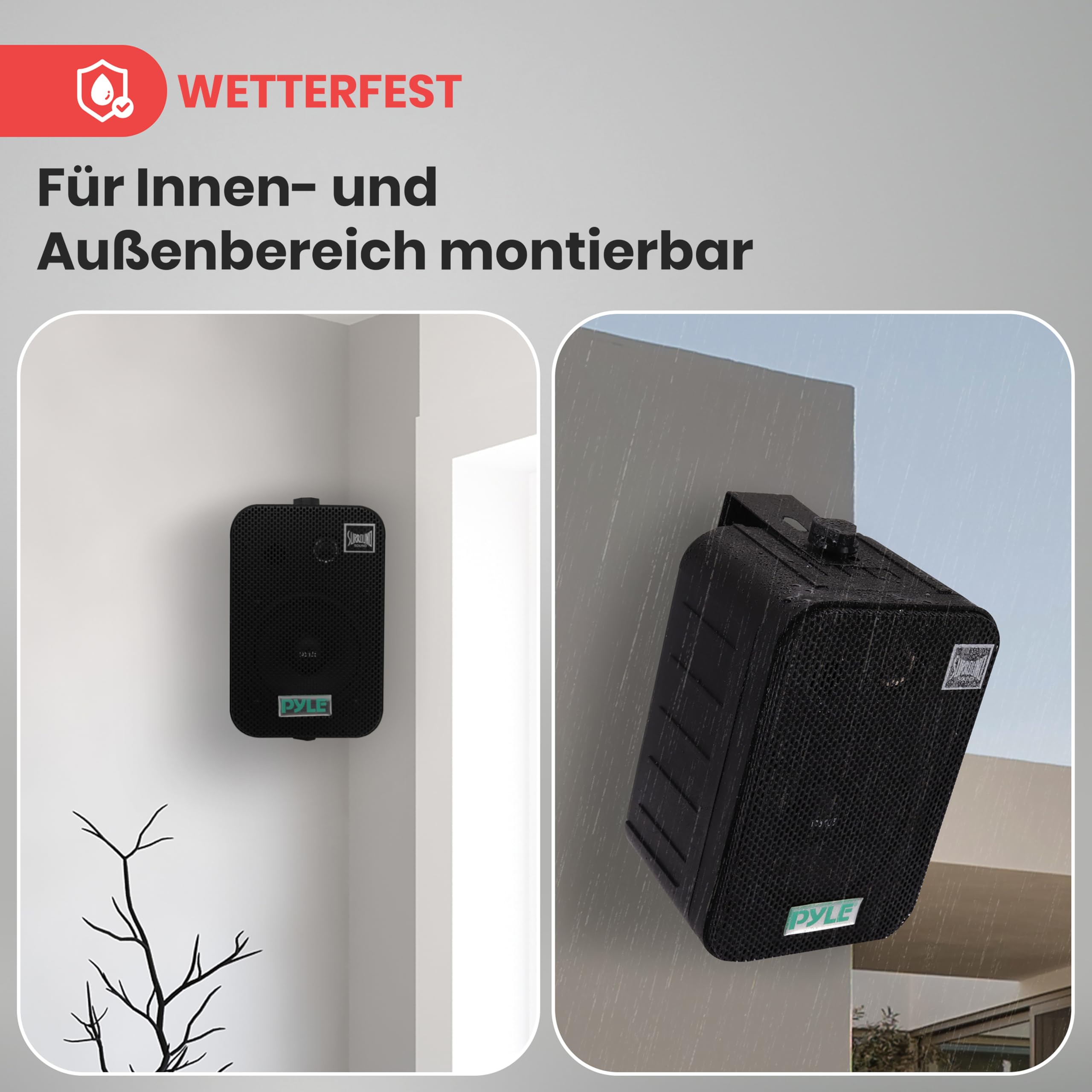 Pyle Outdoor Lautsprecher, Außen-Lautsprecher, 200W- Speaker, Wasserdicht, Musikbox- 2er Set, Indoor/Outdoor, für Patio, Garten,Deck, Boot, Terrasse, Restaurant, Leicht Montierbar