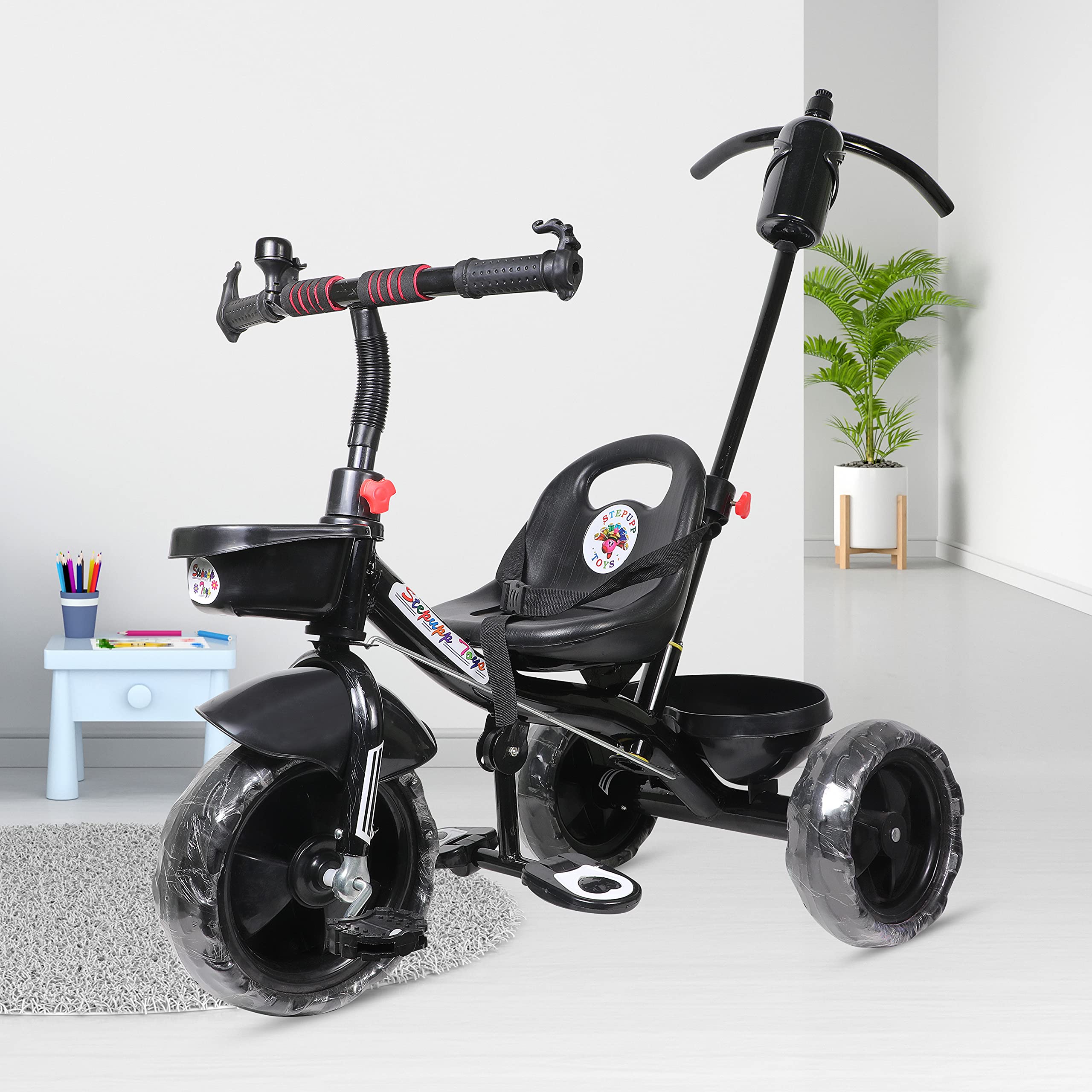STEPUPP Baby Tricycle For Kids With Parent Handle,Front&Back Basket Or Footrest Black Color Kids Tricycle, Recommended For Toddler 1,2,3,4,5 Year Children Tricycle. (B07H5FNTQH) Amazon Price History, Amazon Price Tracker
