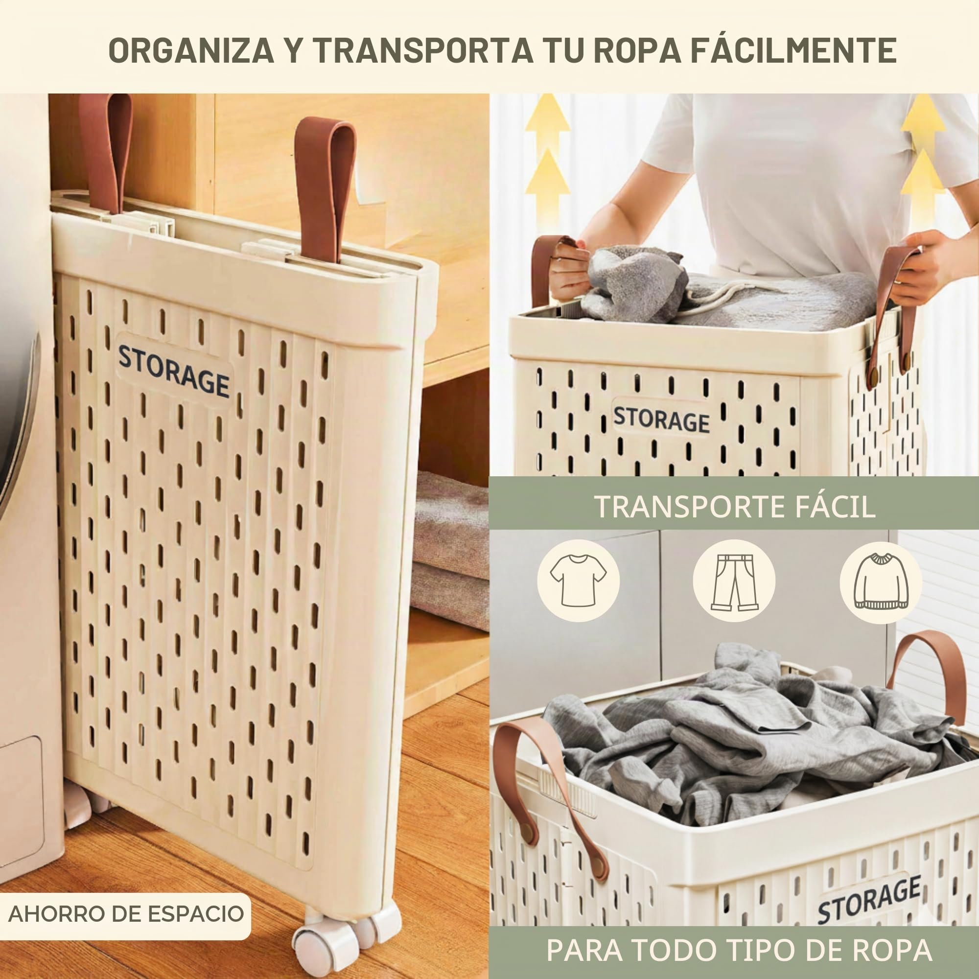 MAGIC SELECT Cesto para Ropa Sucia con Ruedas y Tapa (55x37x37 cm) | Gran capacidad, ruedas 360°, tapa, diseño plegable y transpirable