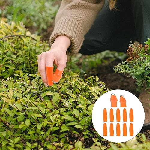 Miniatura 8 de Yardwe Juego de cuchillos cortadores de pulgar de jardinería, acero inoxidable y protector de dedos de silicona para cosechar frutas y verduras,
