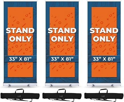 Heavy Duty Premium Retractable Banner Stand with Widened Base and Adjustable Sizing by DreamController I Silver Aluminum Roll Up Stand with Standard Padded Canvas Bag.