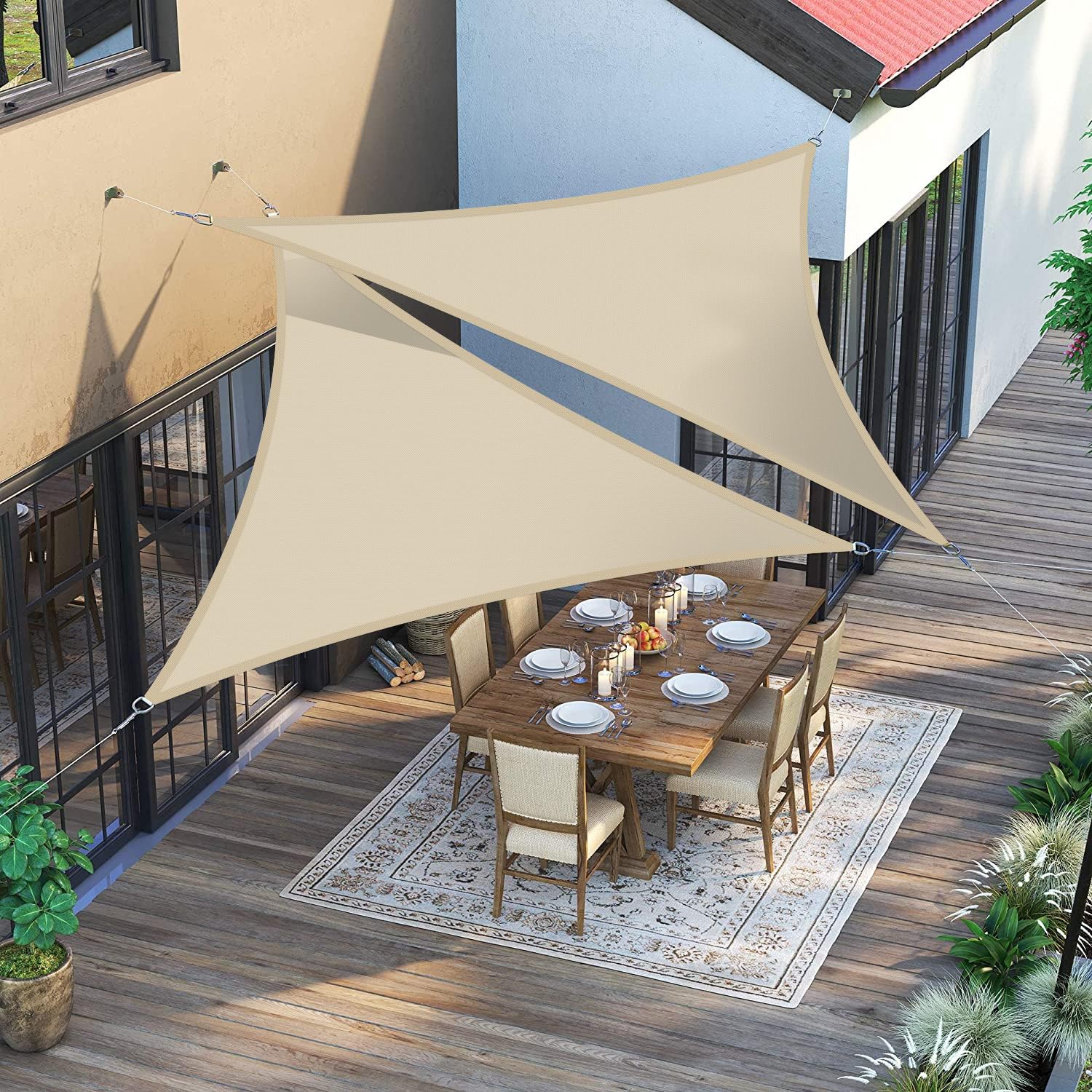 AwnPro Waterproof Sun Shade Sail 12' x 12' x 12' Triangle Canopy Cover Sunlight Blockage for Outdoor Patio Pergola Backyard Garden Beige