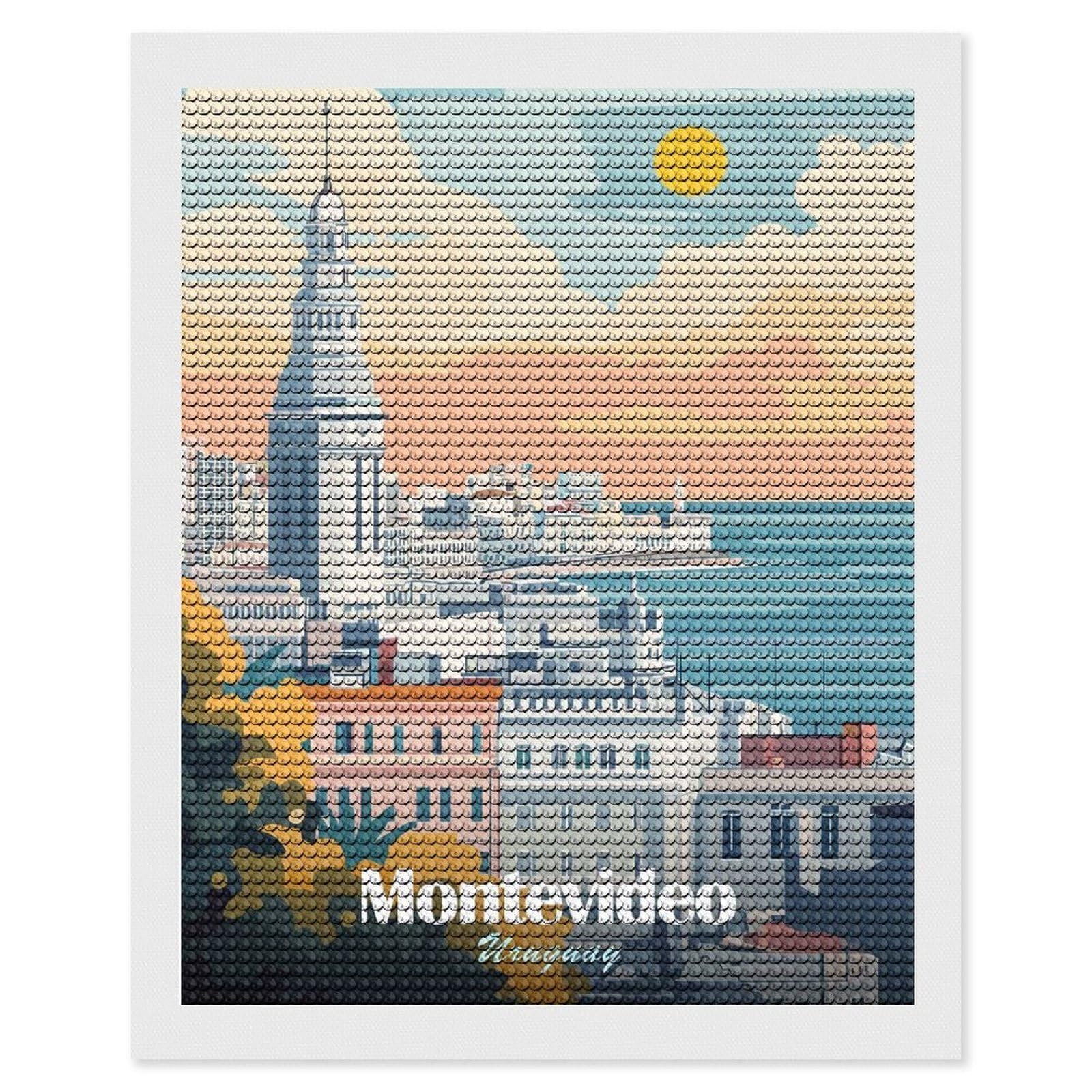 Junmoney Montevideo Uruguay Travel Diamond Painting Canvas Set 16"x20", for Adults, Bedroom Decor, Good for Quiet Evenings, Festive Craft Gift