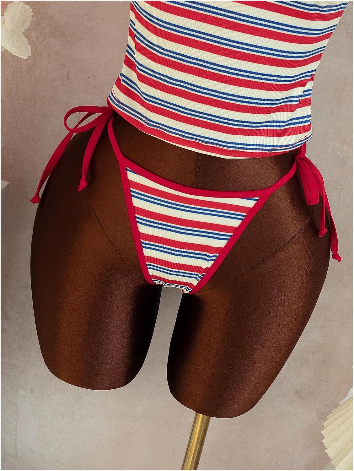 MakeMeChic Women's Tankini Swimsuits Y2K Cute Tankini Halter Triangle Tie Backless Beach Bathing Suits