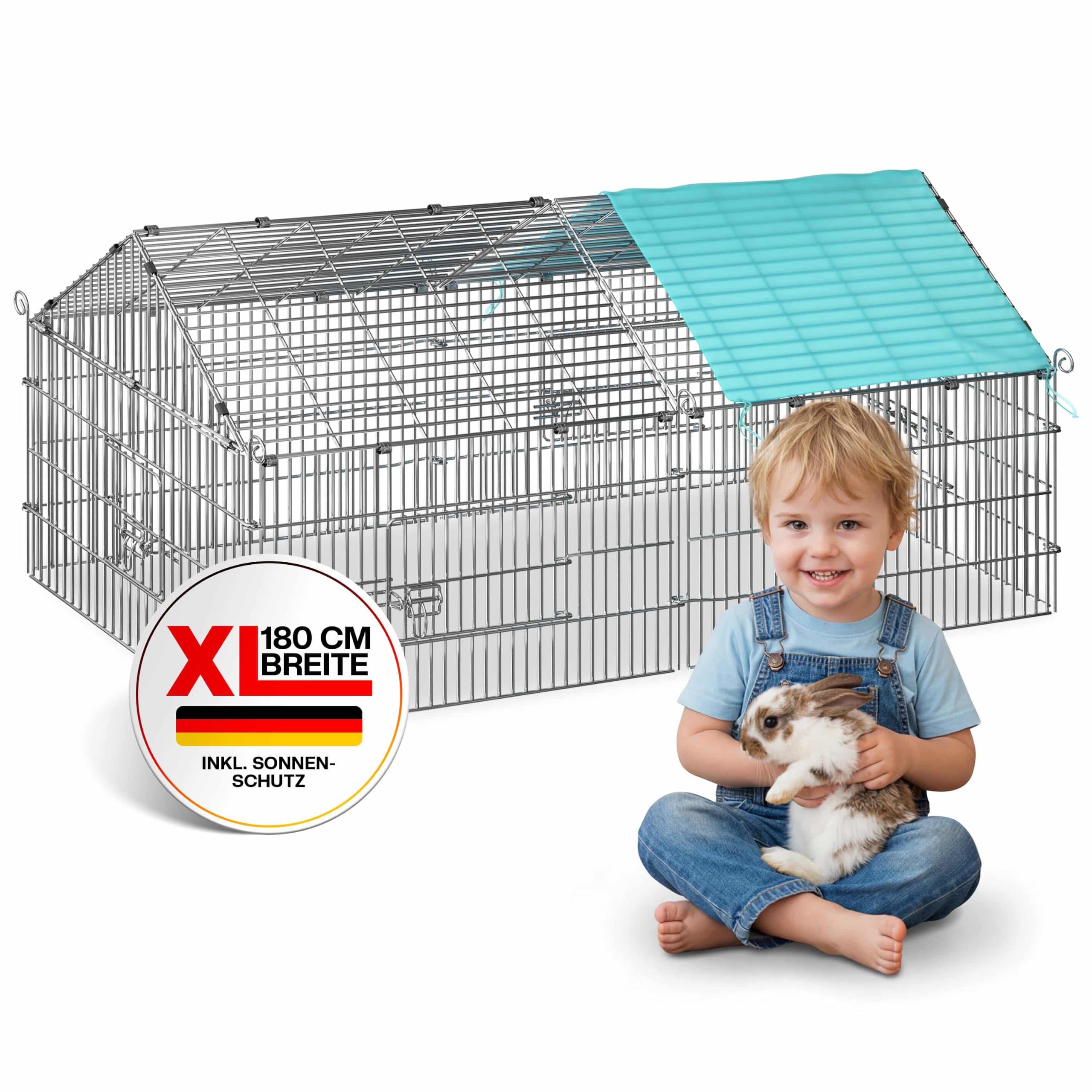 CADOCA® Freilaufgehege 180x75x75cm Sonnenschutz Auslauf Garten Kaninchenstall Hasenstall Kleintierauslauf Dachstoff Grün