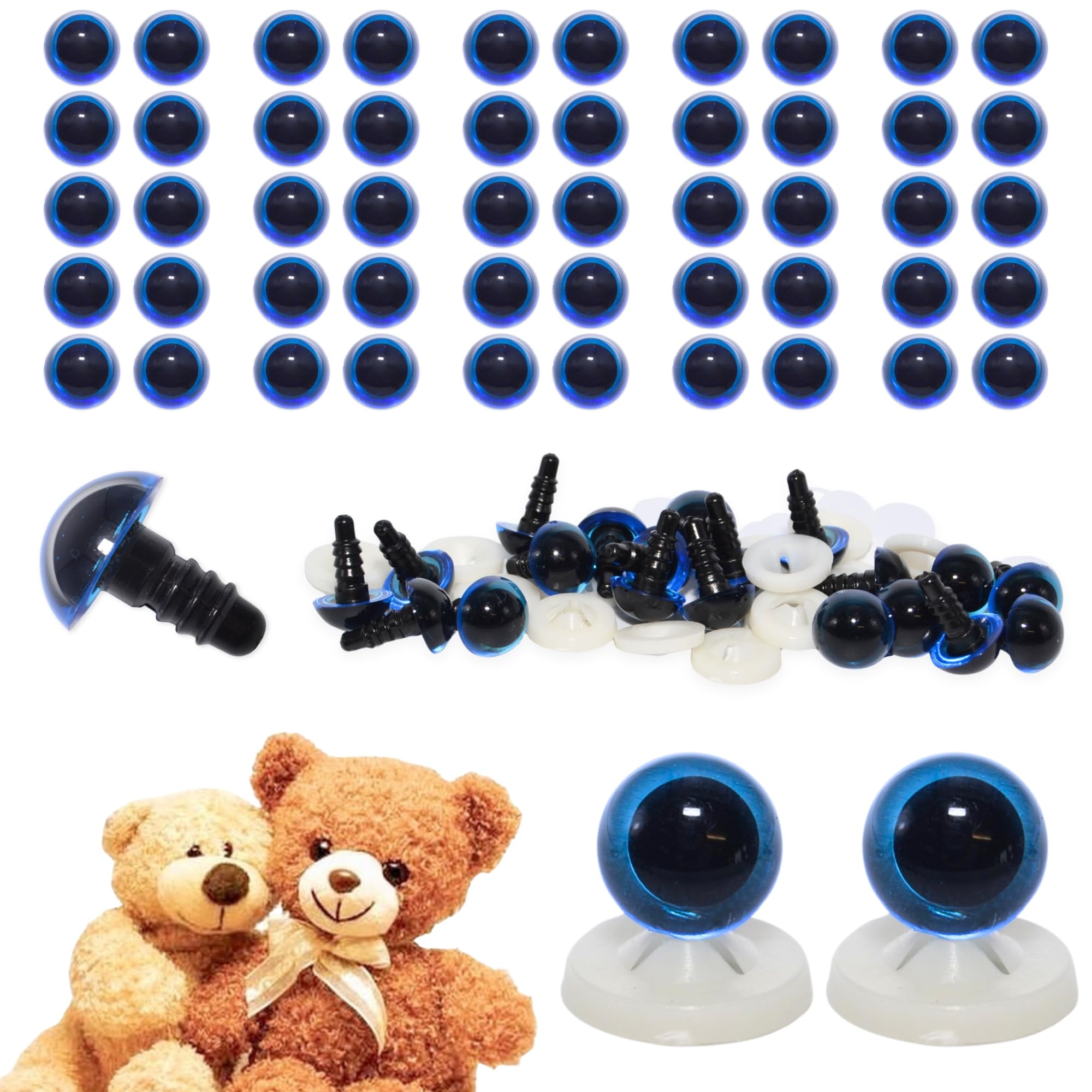 celloexpress 10mm Transparent Blue Eyes with Plastic Backs - Safety Eyes for Soft Toy Teddy Bear Animal Making (Pack of 25 works)