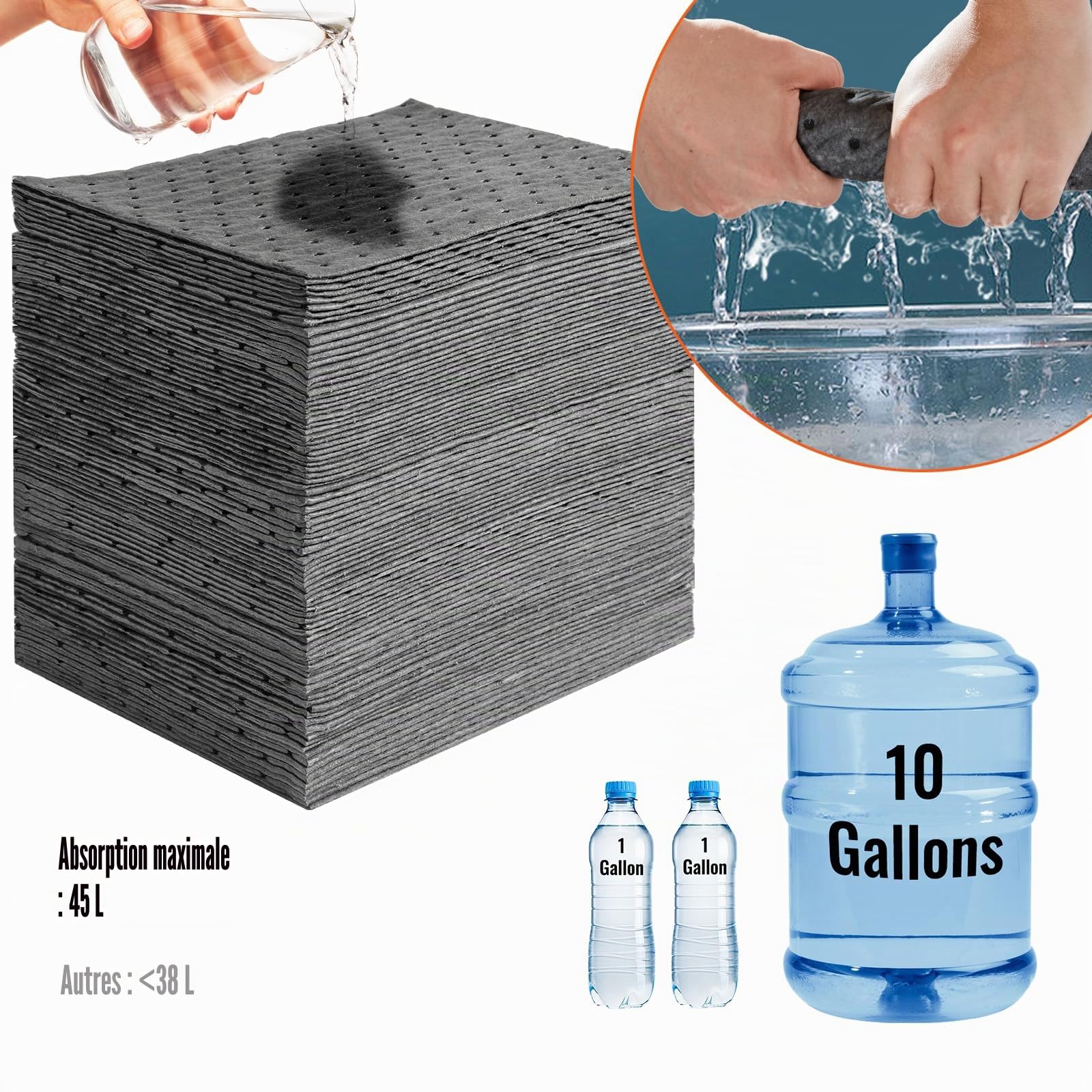 VEVOR Tapis Absorbant Liquide Universel 100 Pièces 250x330 mm, Tapis Absorbant l'Eau jusqu'à 11,4 L dans Une Boîte Distributrice, en Polypropylène, pour Déversements, Cuisine Animaux de Compagnie