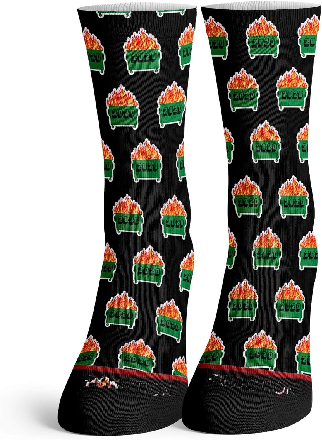Function - 2020 Dumpster Fire Black Pattern Socks Mens Womens Unisex Tall Crew Pandemic Quarantine Trump Election Murder Hornets