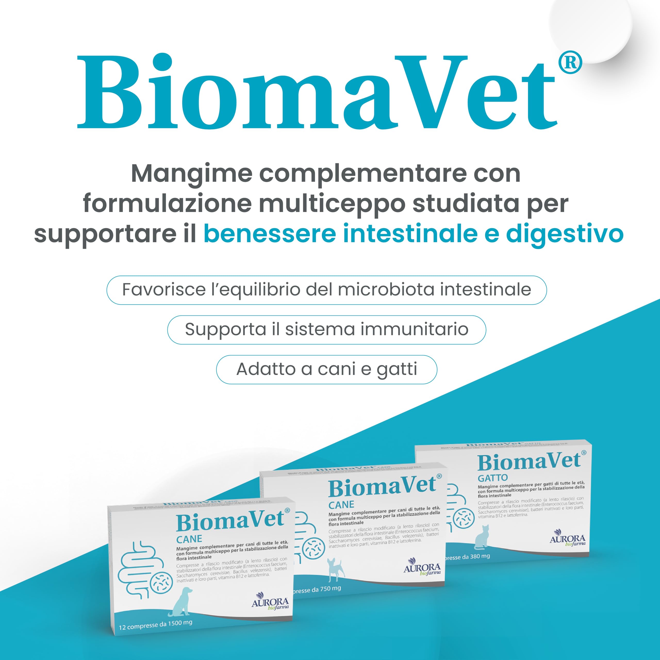 BiomaVet Probiotici Gatto per il Benessere Intestinale - Probiotici per Gatti con Formulazione Multiceppo, Lattoferrina e Vitamina B12-12 Compresse da 380mg