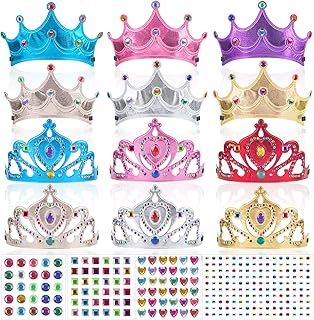 FLMRIOY 17 Pcs Princess Party Crowns Set Kids Party Supplies Tiaras Making Kit with Diamond Stickers for Little Girls