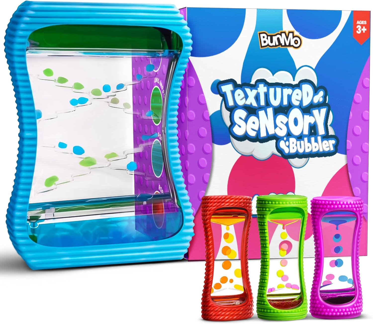 BUNMO Liquid Motion Bubbler Large Sensory Toy for Kids & Adults 4 Pack – Gentle Fidget Toy – Stimulating Visual Sensory Experience – Colorful Bubble Fidget Timer for Desk & Travel