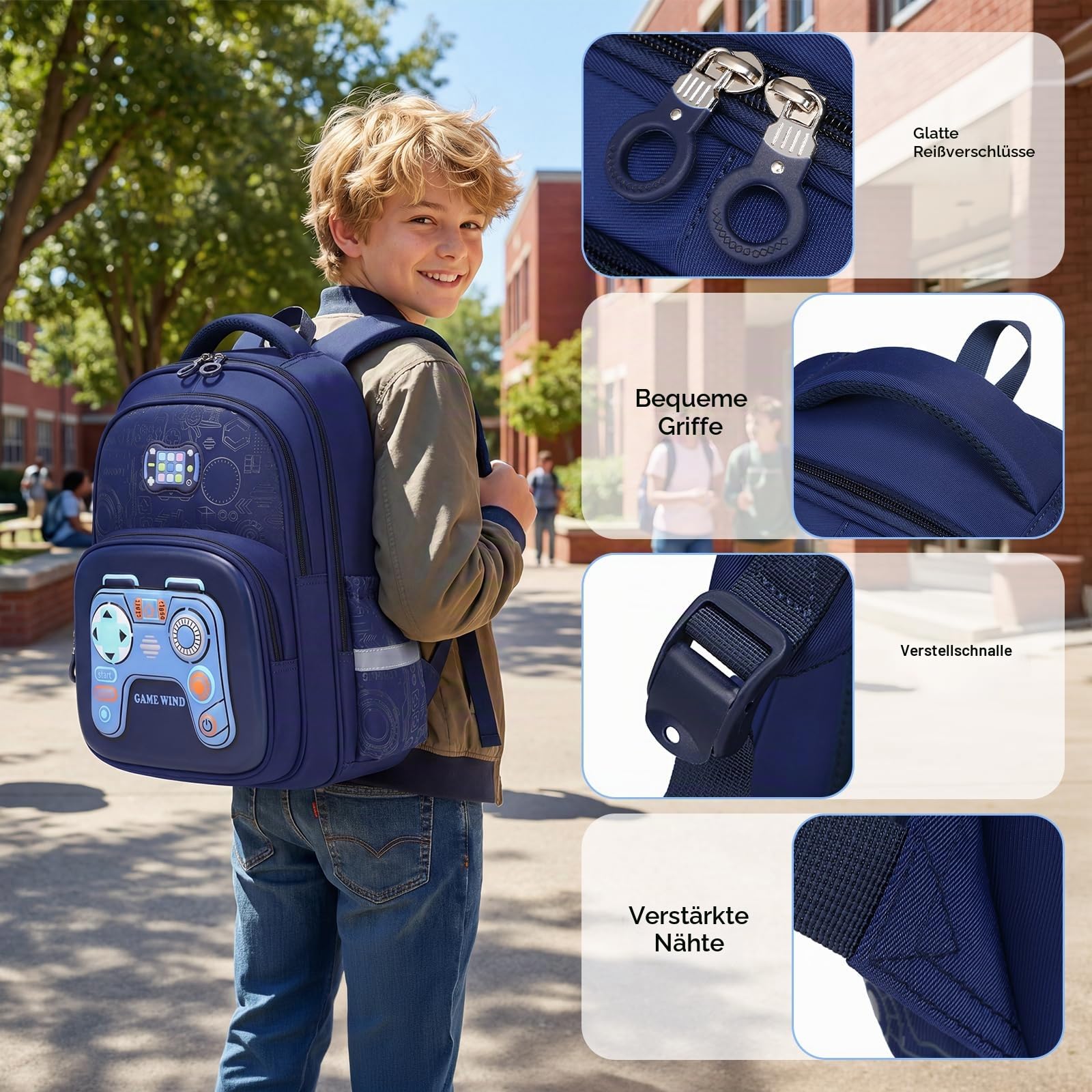 Amythe Schulranzen Jungen 1. - 5. Klasse mit Reflektierend für Schule | Ergonomisch Schulrucksack Kinder 6-12 Jahre mit Brustgurt Reflektor, Wasserdicht, 20L