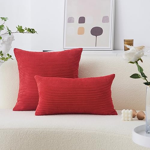 Miniatura 5 de Home Brilliant - Juego de 2 fundas de almohada de 24 x 24 pulgadas  61 x 61 cm., de terciopelo de pana a rayas, cojín cuadrado decorativo, funda de