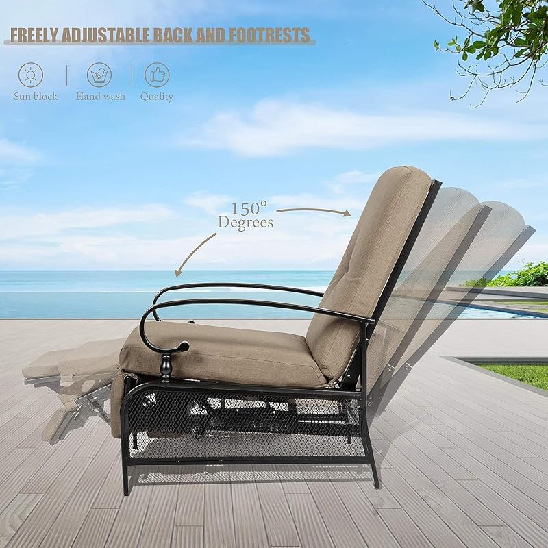 SUNCROWN Outdoor Adjustable Recliner Chair for Patio - A Relaxing Outdoor Metal Furniture Chair with Thick Cushion, Brown image 7