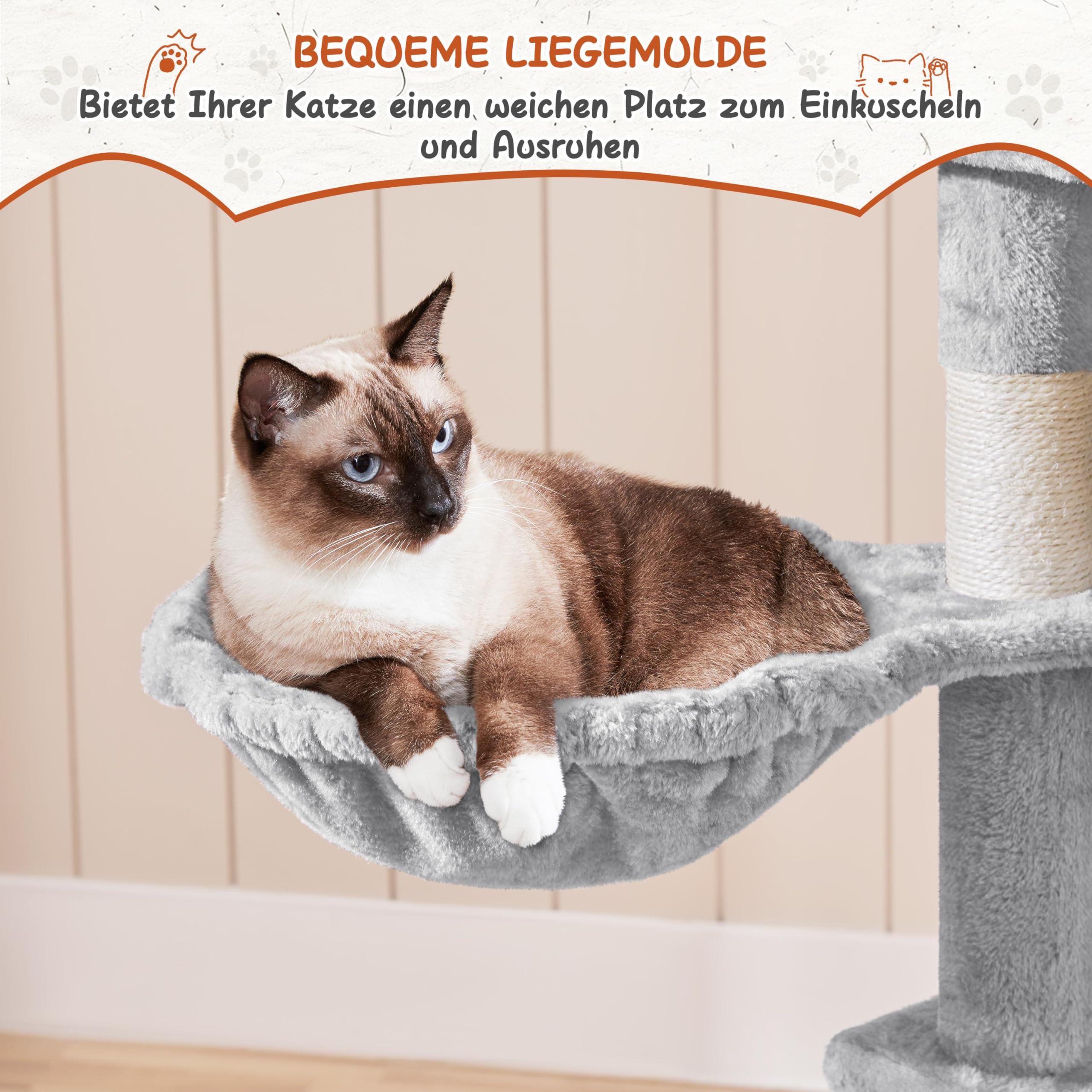 Yaheetech 194 cm Kratzbaum groß XXL Katzenbaum mit 9 Kratzsäulen hellgrau | FSC-zertifizierte Spanplatten | Mehrstöckig für Mehrkatzenhaushalte | mit Kippsicherung | mit großer Katzenhöhle & Kratzbrett