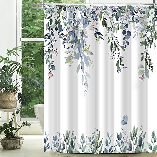Miniatura 10 de Cortinas de ducha de eucalipto para baño, hojas de acuarela verde salvia con juegos de cortinas de ducha florales con ganchos, decoración de baño