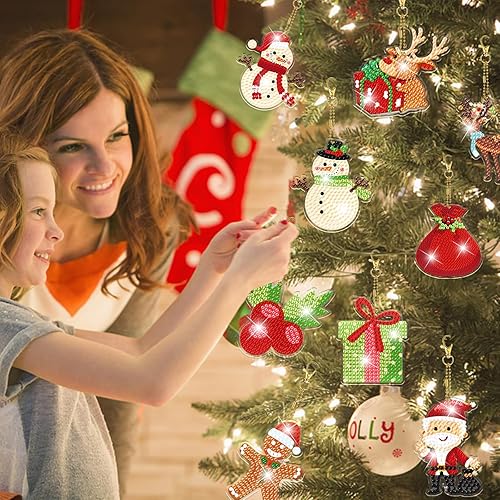 Miniatura 3 de Kits de llaveros de pintura de diamantes de Navidad, llaveros de arte de diamantes 5D de doble cara para manualidades, adornos de diamantes de