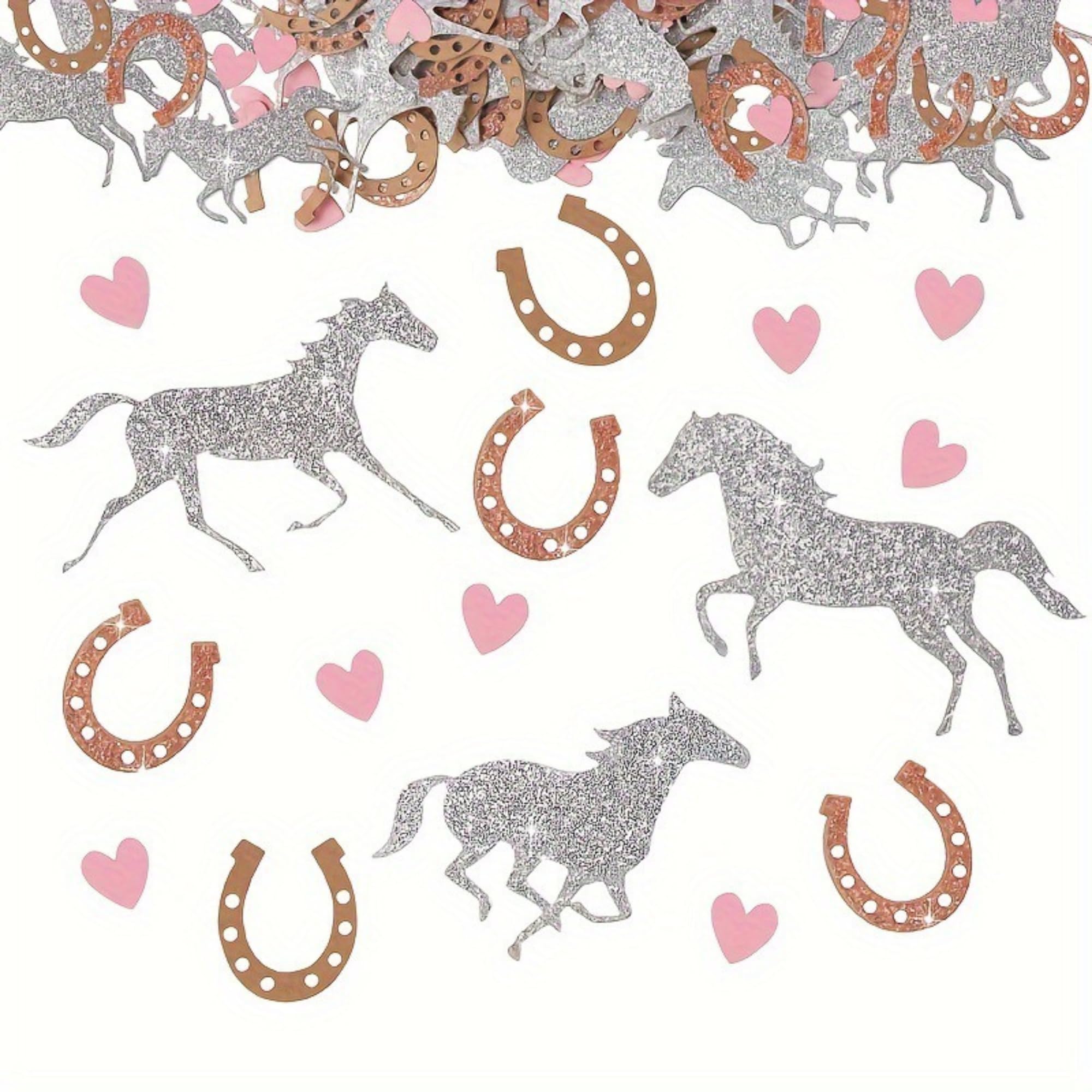 100 Stück Cowboy Themed Konfetti Pferd Eisen Tisch Deko für Westlich Thema Baby Dusche Geburtstag Party Dekorationen Silber Braun