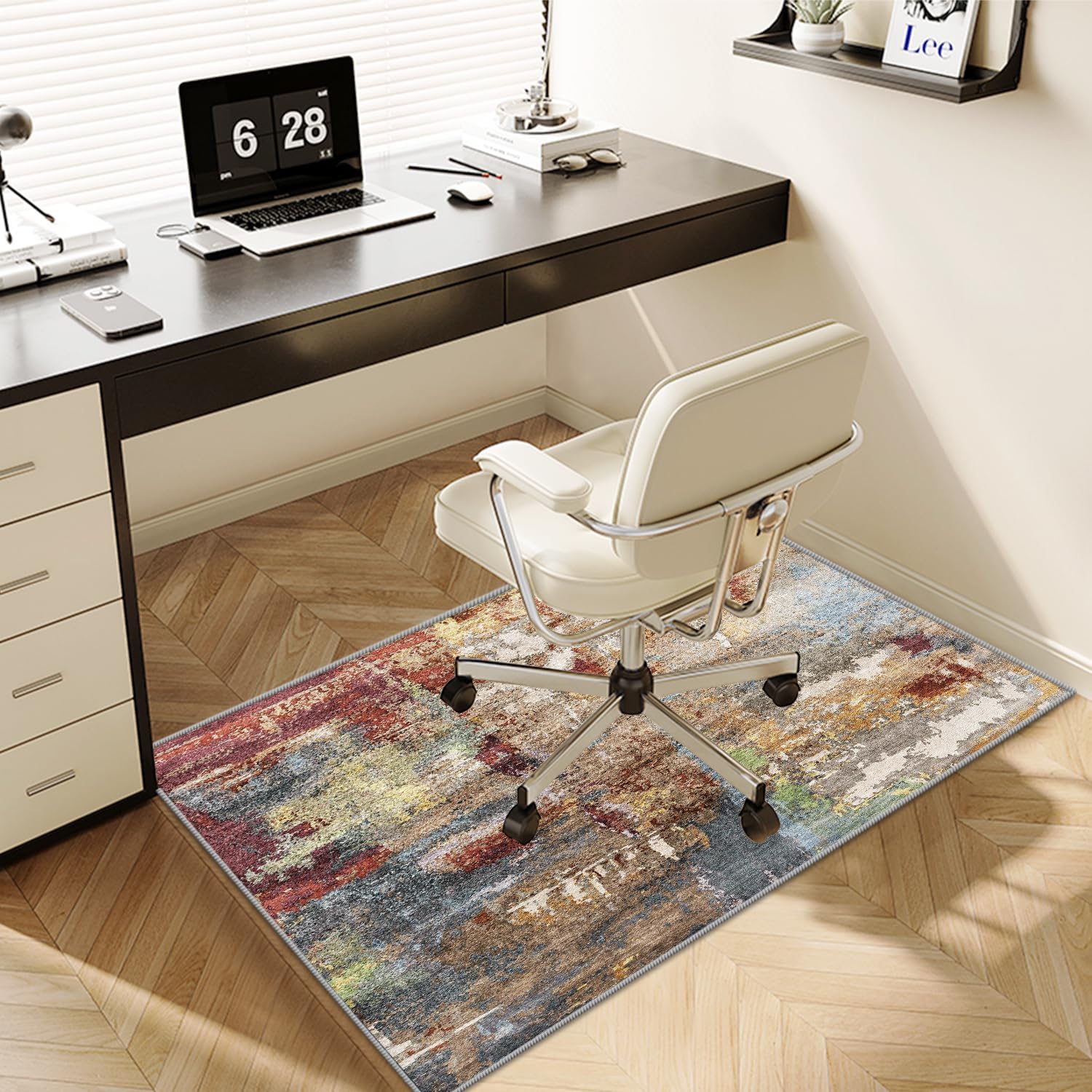 WTHYGB Office Chair Mat for Hardwood Floor Abstract Washable Desk Throw Rug for Rolling Chair Non-Slip Computer Chair Protector 36x60