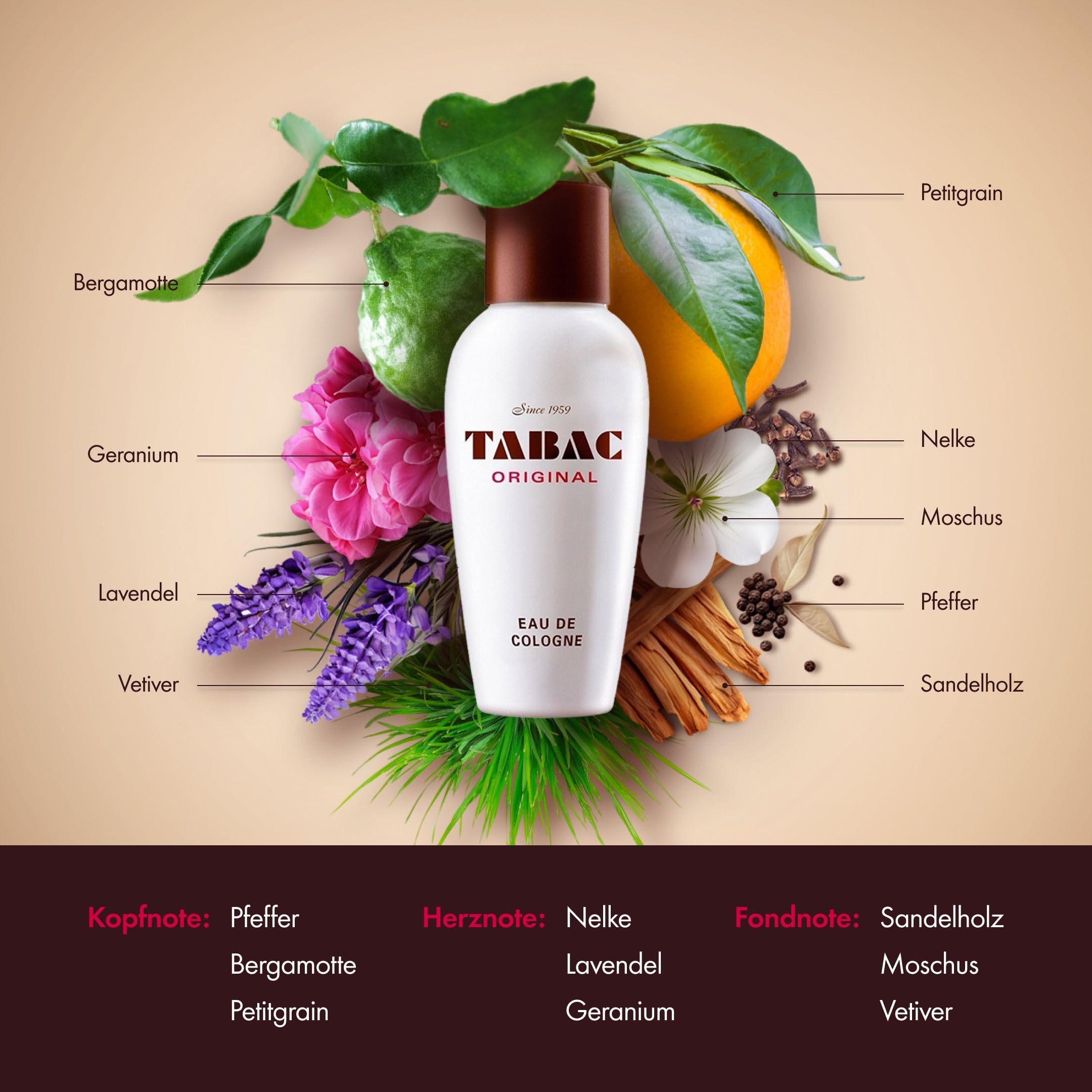 TABAC ORIGINAL Herren Eau de Cologne – Markanter, klassischer Männerduft mit Moschus & Ambra, herb-frische Nuancen und holzig-würzige Noten, Made in Germany, 300 ml Splash