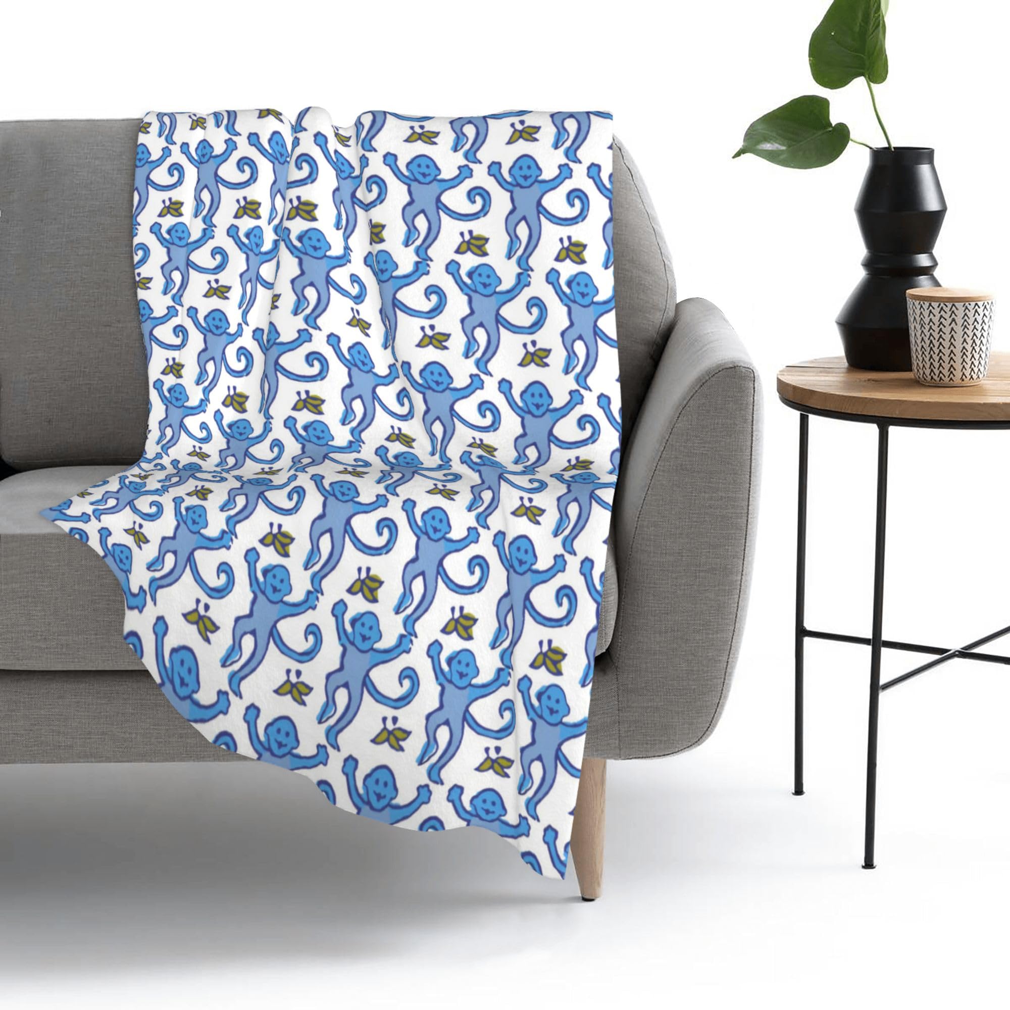 Koc Preppy Śliczne śmieszne małpy Decor Rzut kocem Prezenty dla dziewczynek Chłopcy Super ciepły miękki pluszowy polarowy koc flanelowy Zimowy koc na pościel dla dzieci Kobiety 60 "x 50"/318(Blue Monk