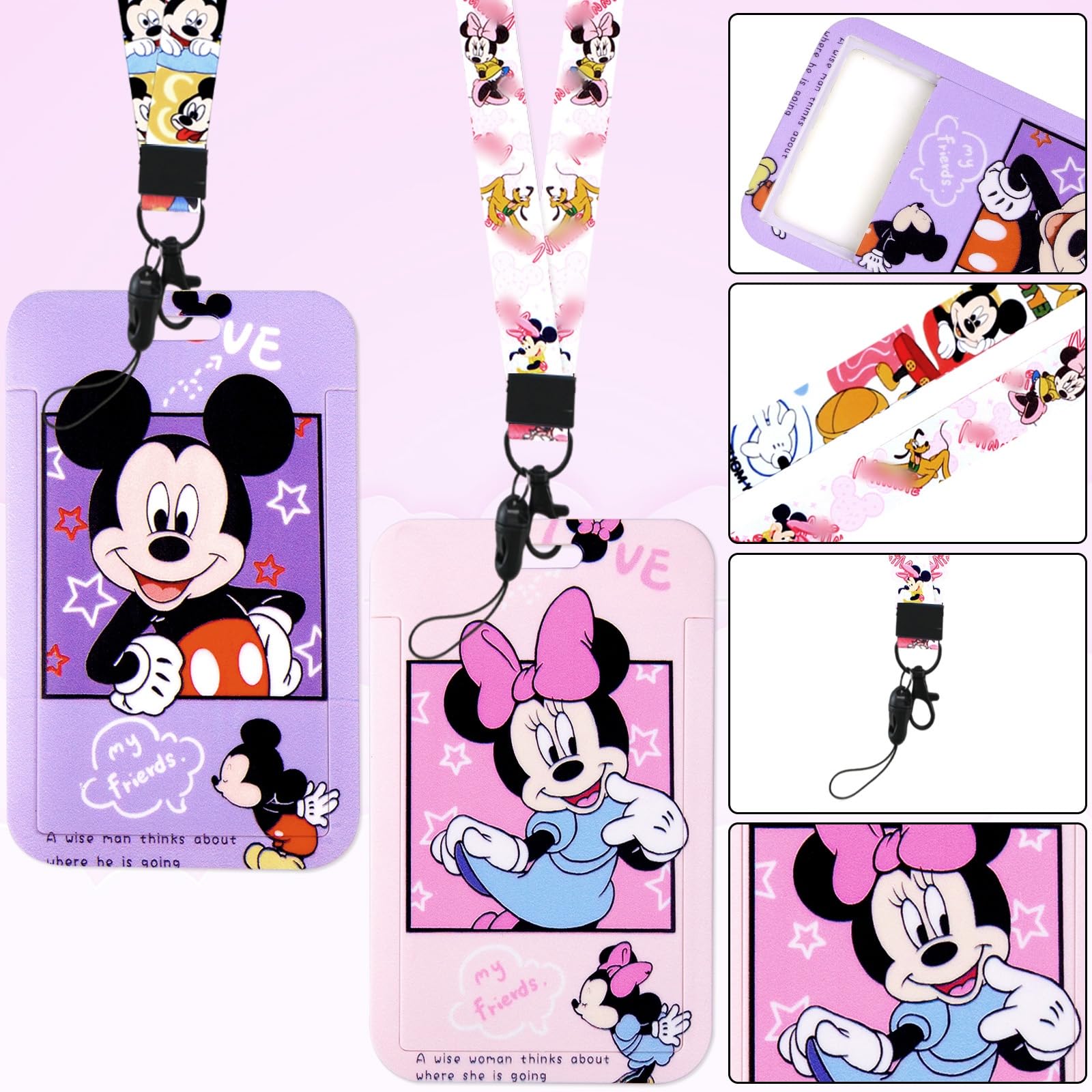Porta Tarjetas Identificativas, 2 Piezas Funda Tarjeta Identificación Portatarjetas Colgante Card Holder Tarjetero Colgante Plastico Diseño de Dibujos Animados Adultos Niños