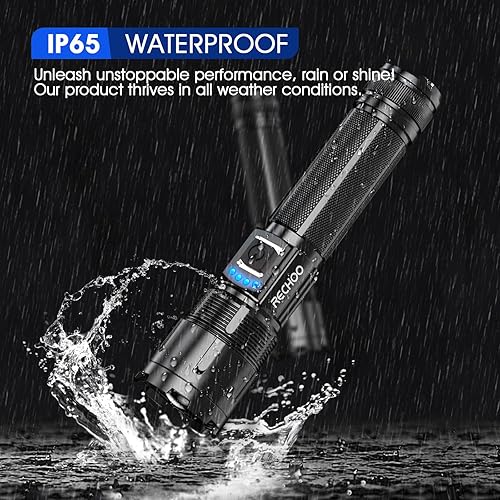 Miniatura 5 de RECHOO Linternas recargables de alto lúmenes, linternas tácticas de 1000 lúmenes, linterna LED súper brillante con 5 modos y zoom, luz de flash
