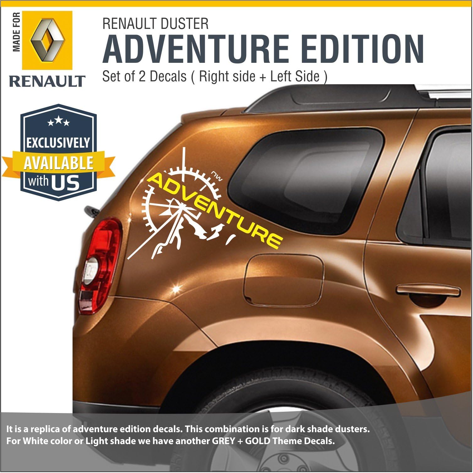 Carmetics White and Gold Adventure Edition Decal for Renault Duster (Medium)