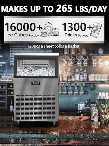 Miniatura 2 de Joy Pebble Máquina de hielo comercial, 265 libras/24H/11,500 piezas, 120 piezas/ciclo, control de tamaño de hielo, temporizador de 24 horas, máquina