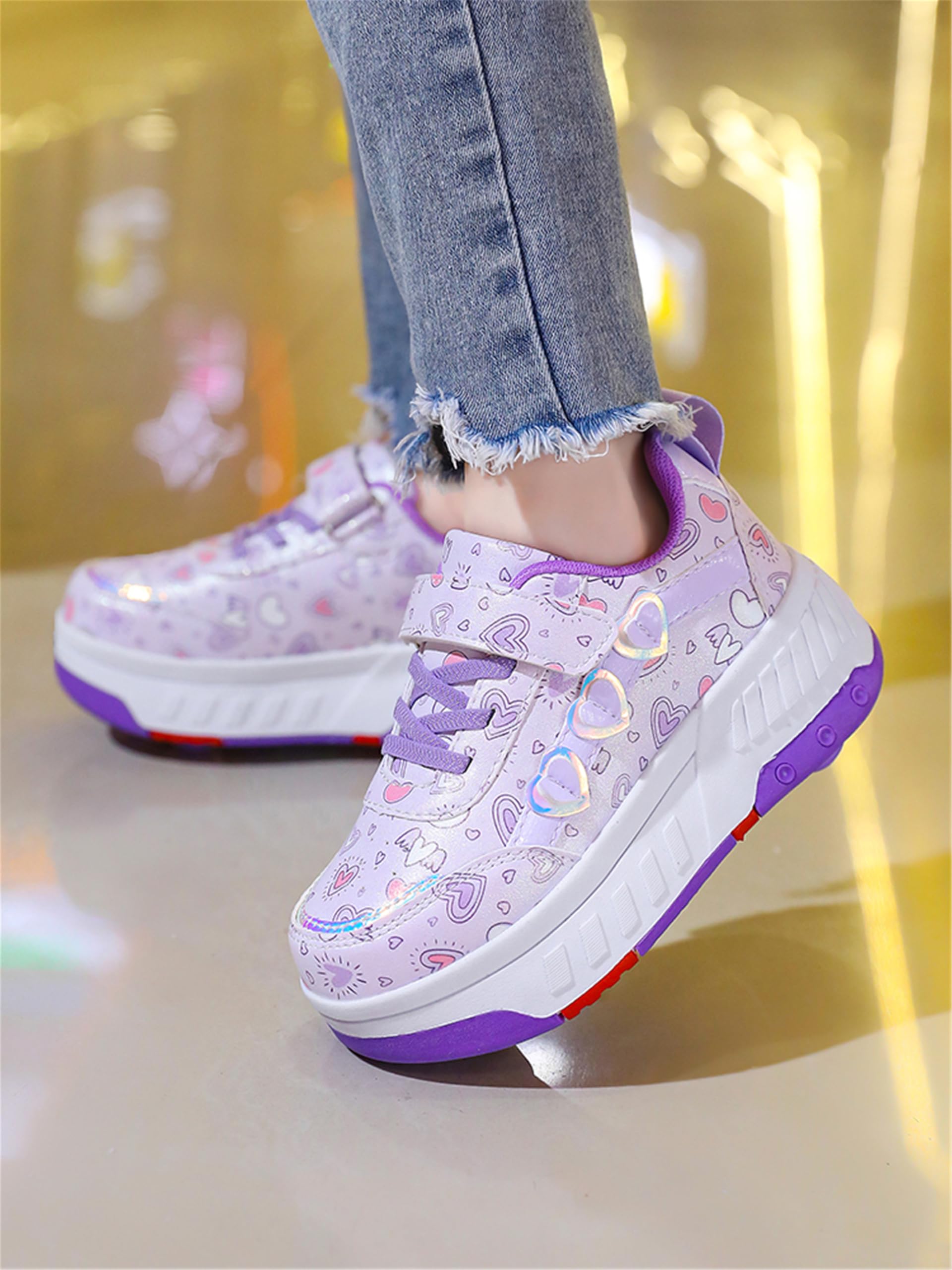 Zapatos con Ruedas para niñas y niños, Zapatillas de Skateboard con Dos Ruedas, Patines Multiusos 2 en 1, Zapatillas Deportivas al Aire Libre con 4 Ruedas Retráctil