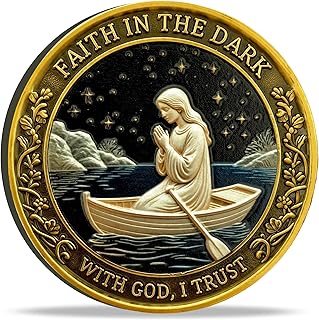 Faith in The Dark Christian Coin - Inspirational Medallion with Bible Verse Joshua 1:9 - Religious Token with Jesus Prayer Image - Encouraging Gift of Strength and Courage