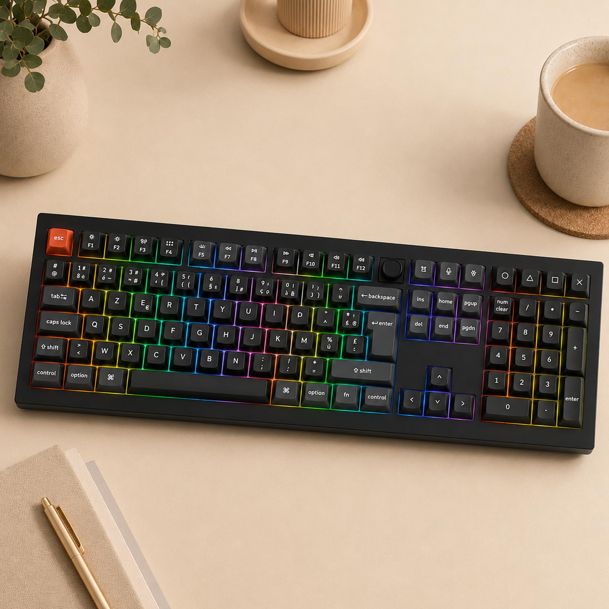 Keychron V6 Ultra 8K Clavier Mécanique sans Fil Pleine Taille, 2.4G/Bluetooth 5.3/USB-C, Touches PBT OSA, RGB Personnalisable, Switches Rouges Pom Hot-Swap pour Mac/Windows/Linux (Disposition AZERTY)
