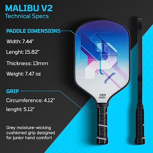 Miniatura 6 de PicklePro Junior - Paleta de pickleball juvenil con cubierta, pala ligera de fibra de vidrio para principiantes y jugadores jóvenes, agarre