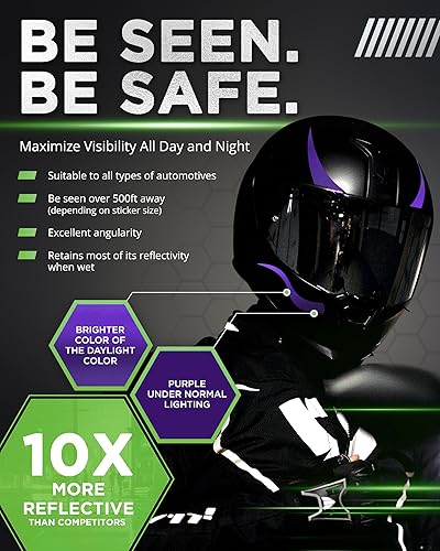 Miniatura 2 de Adhesivos reflectantes morados para casco de motocicleta, 5 x 30. Fabricado con cinta reflectante 3M. Adhesivos reflectantes de vinilo para