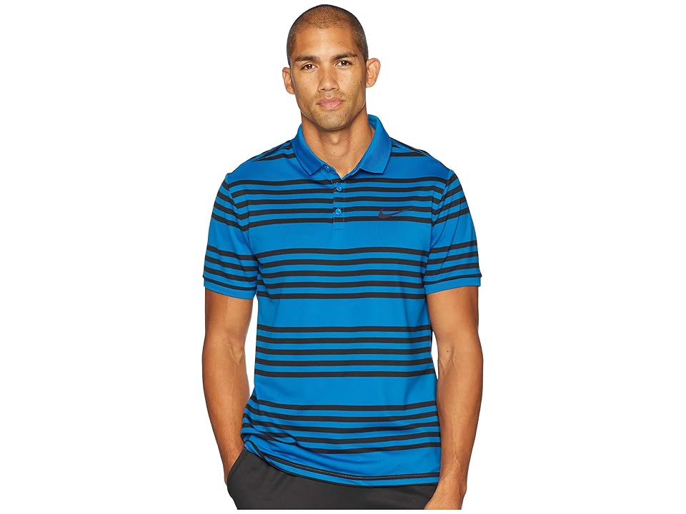 

Nike NikeCourt Dry Polo Stripe Short Sleeve (Military Blue/Blackened Blue) Men's Short Sleeve Pullover
