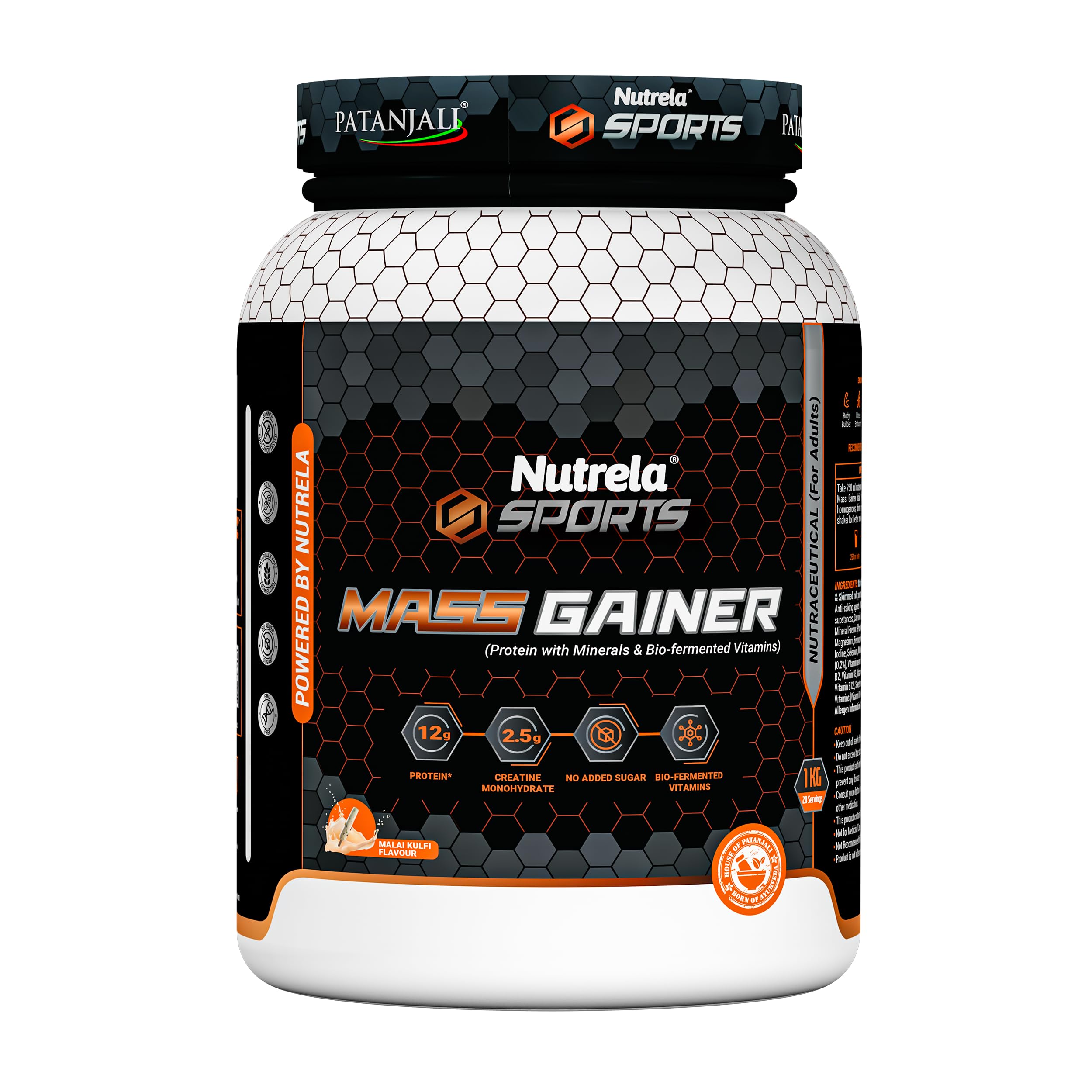 Nutrela Sports Mass Gainer Protein Powder 1 kg (Malai Kulfi) with Shaker | With 2.5g Creatine, 33.1g Carbs & Biofermented Vitamins — Amazon image 2