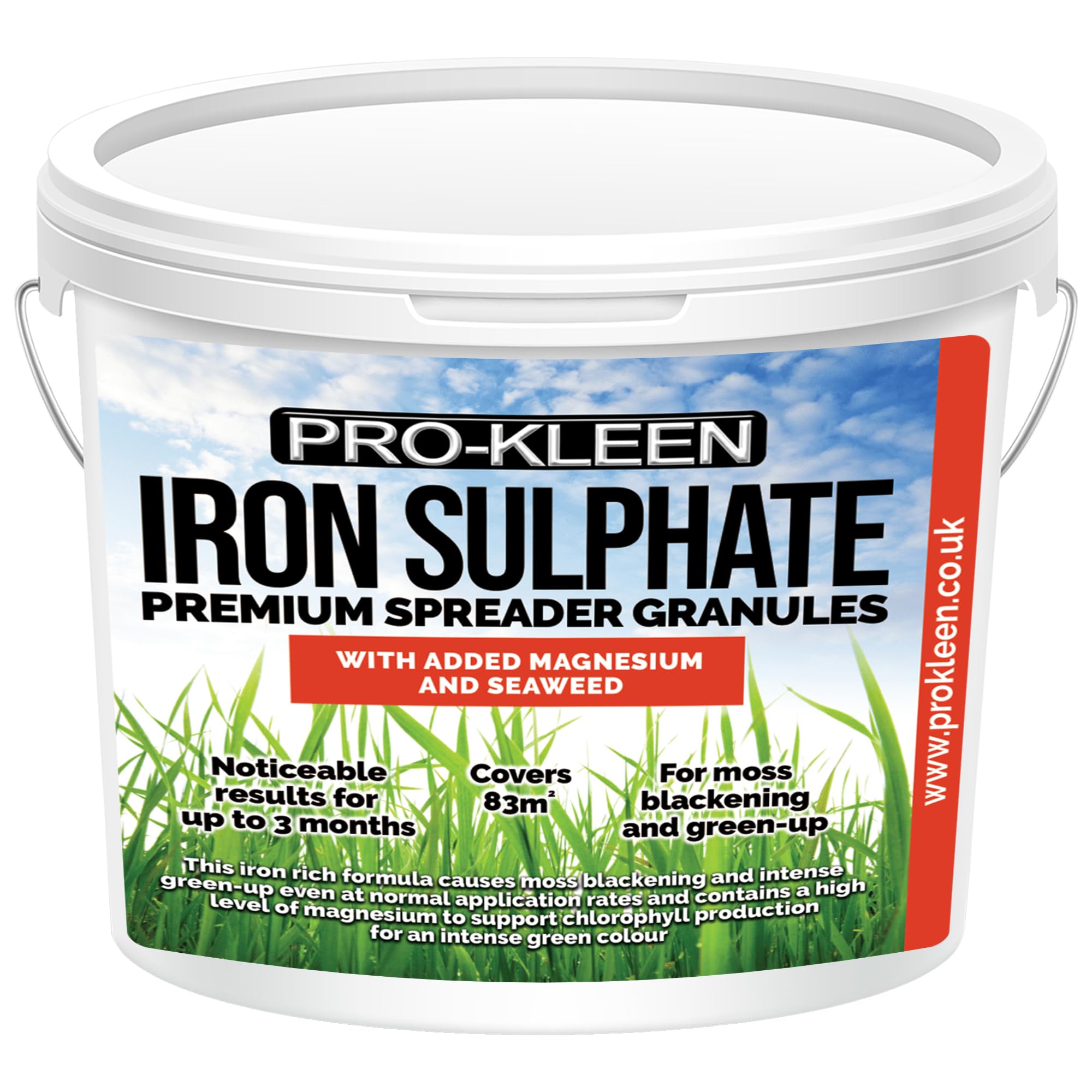 Pro-Kleen Iron Sulphate Spreader Granules 2.5kg - No Mixing Ready to UseCovers up to 83m2 - With added Magnesium and Seaweed - Ferrous Sulphate - Fast Acting Grass Greening Fertiliser