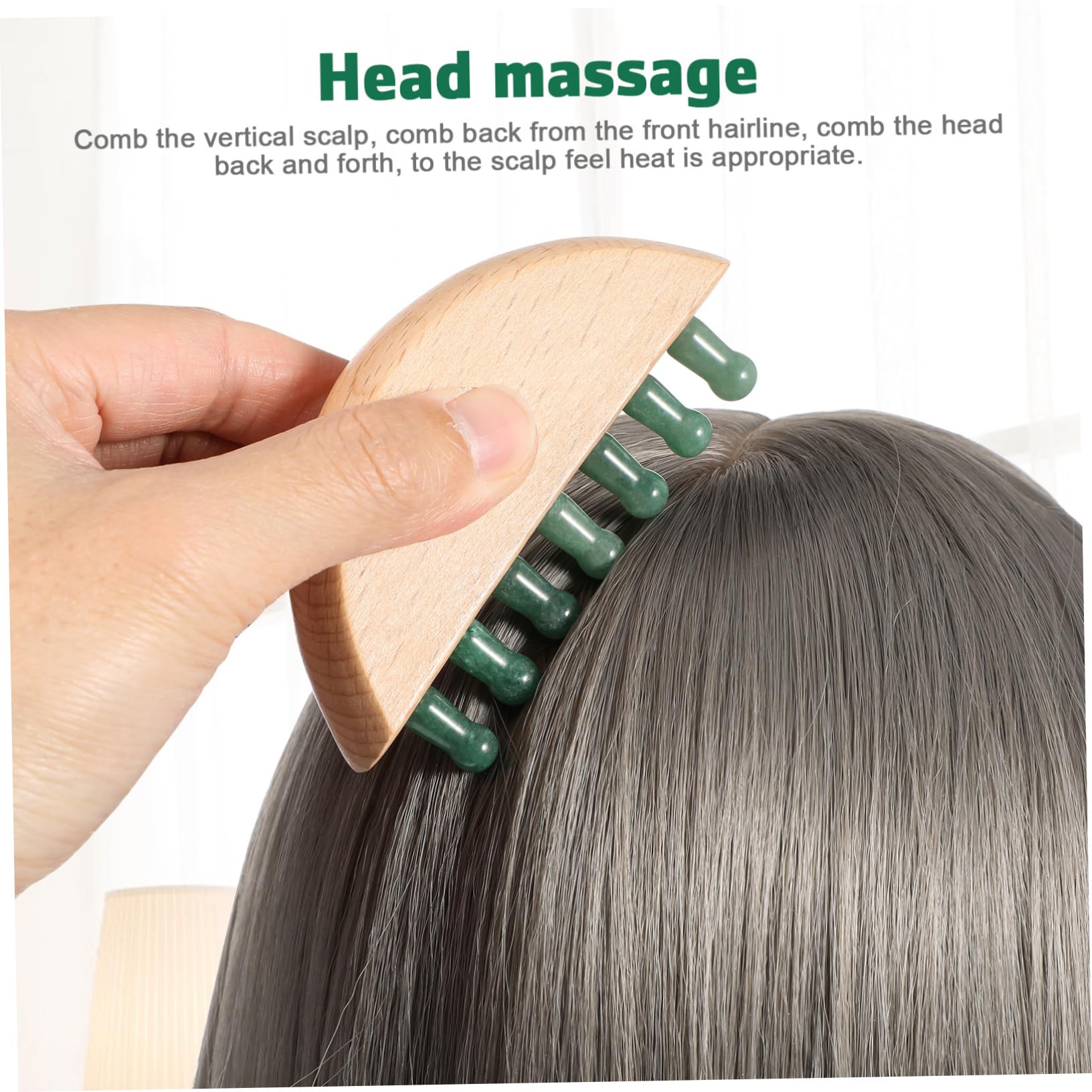 5stücke Kopfhautmassagekamm Jade Zähne Ergonomischer Holzgriff Sanfte Kopfhautmassage Tragbares Massagewerkzeug Für Entspannung Und Durchblutungsförderung